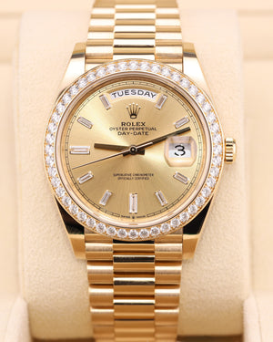 Rolex Day-Date 40 Champagne Baguette Dial Diamond Bezel Presidential 228348RBR