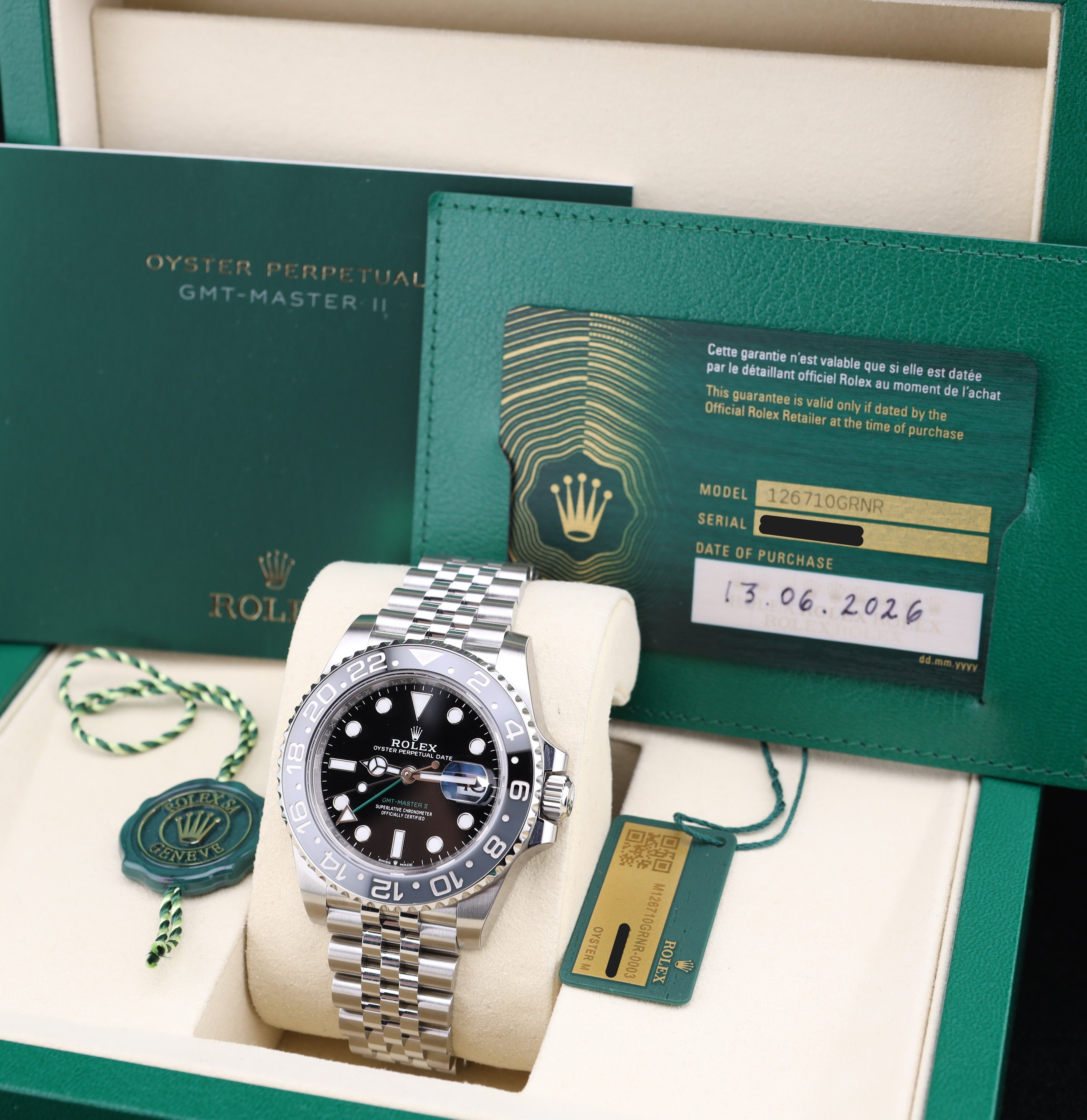 Rolex GMT-Master II Bruce Wayne on Jubilee 126710GRNR Factory Stickers 2026