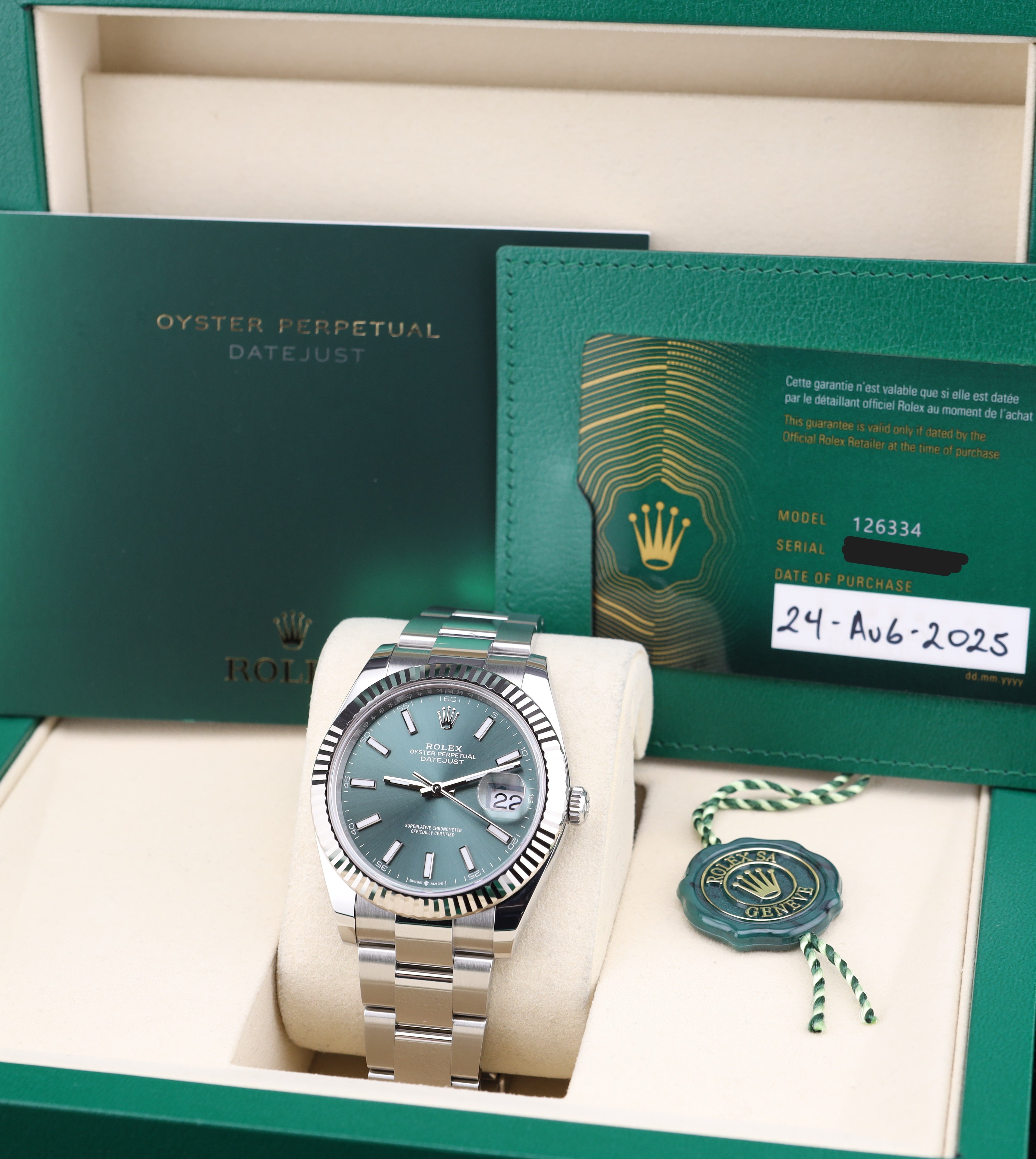 Rolex Datejust 41 Mint Green Oyster Fluted Bezel 126334
