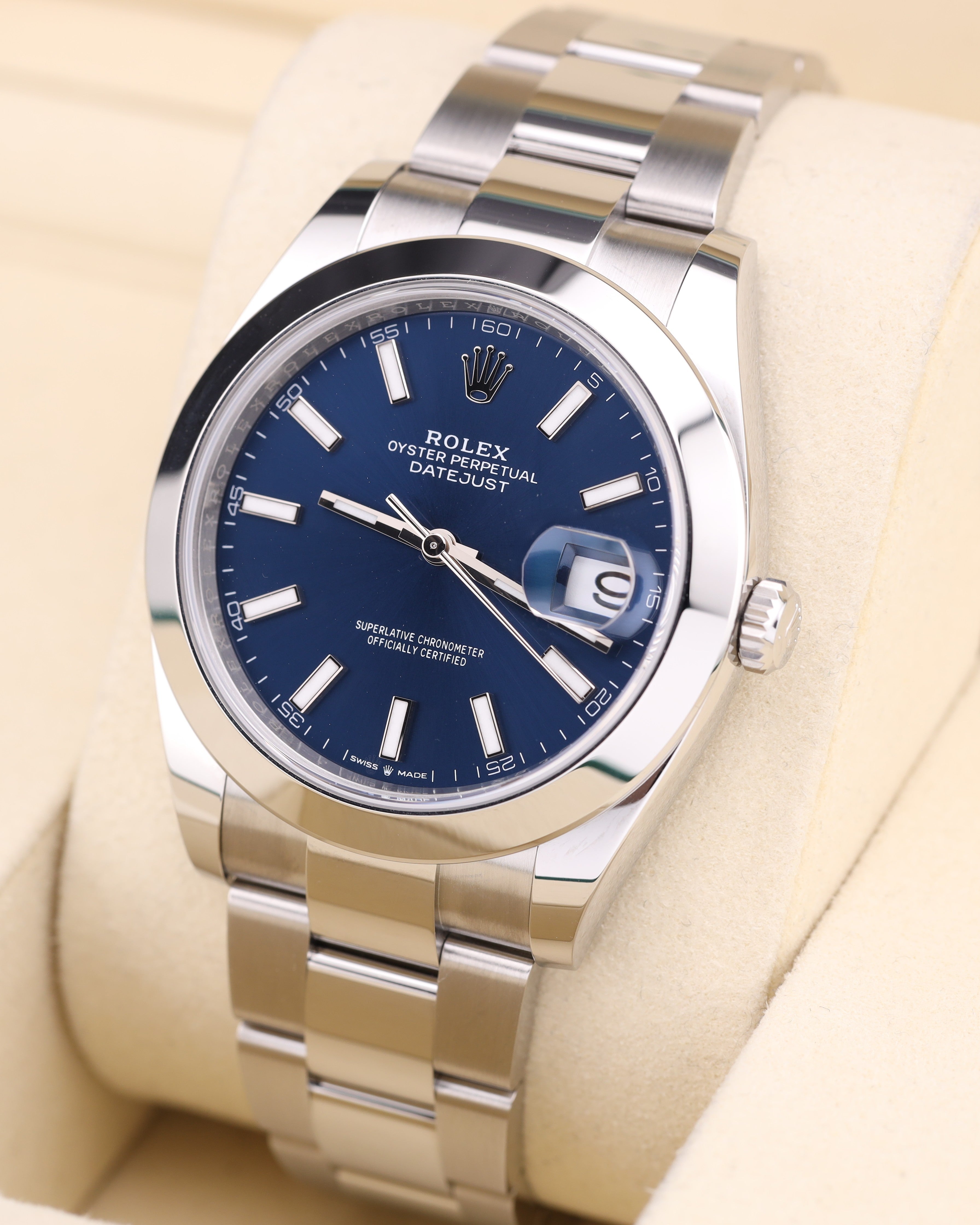 Rolex Datejust 41 Blue Dial Smooth Bezel on Oyster 126300