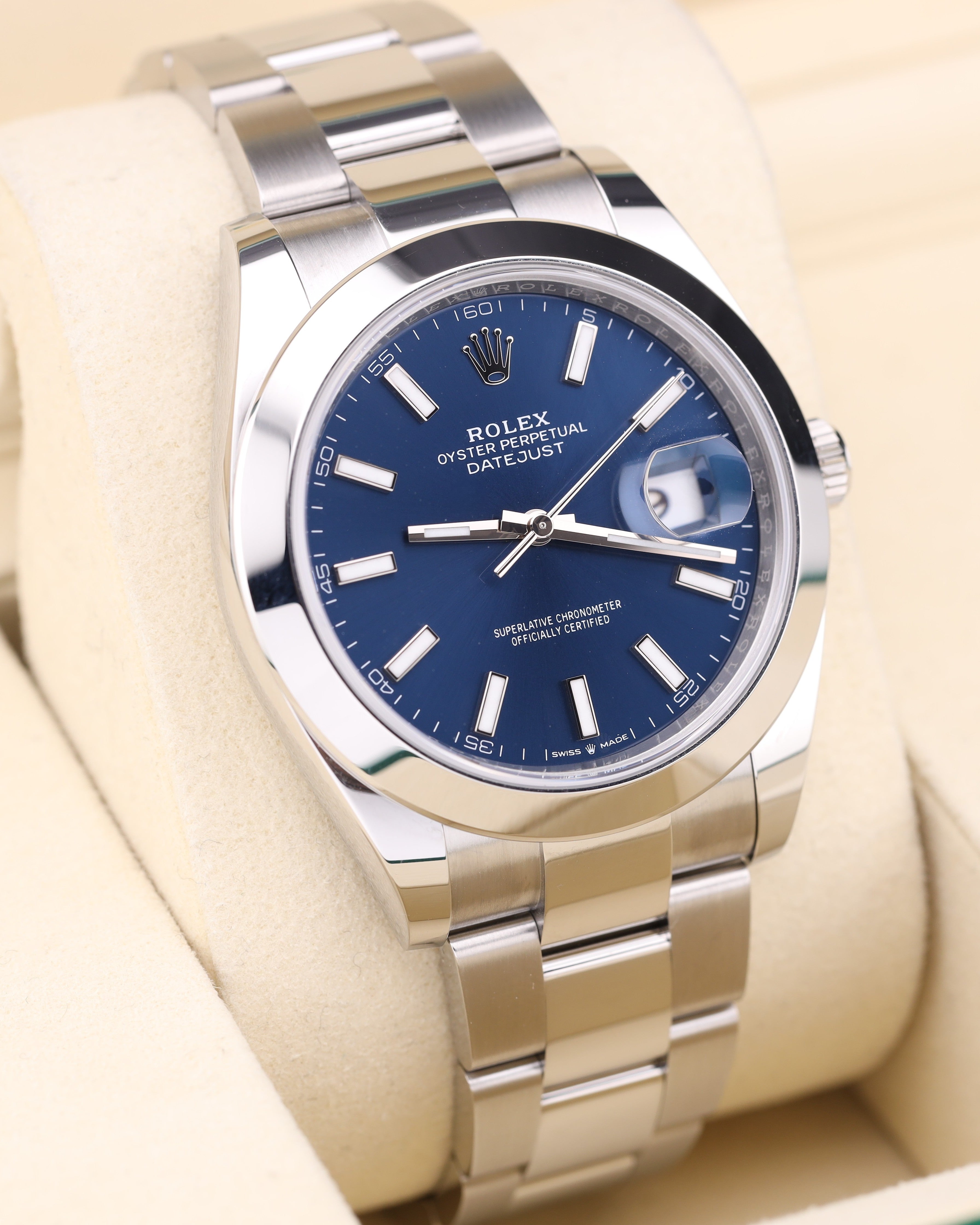 Rolex Datejust 41 Blue Dial Smooth Bezel on Oyster 126300