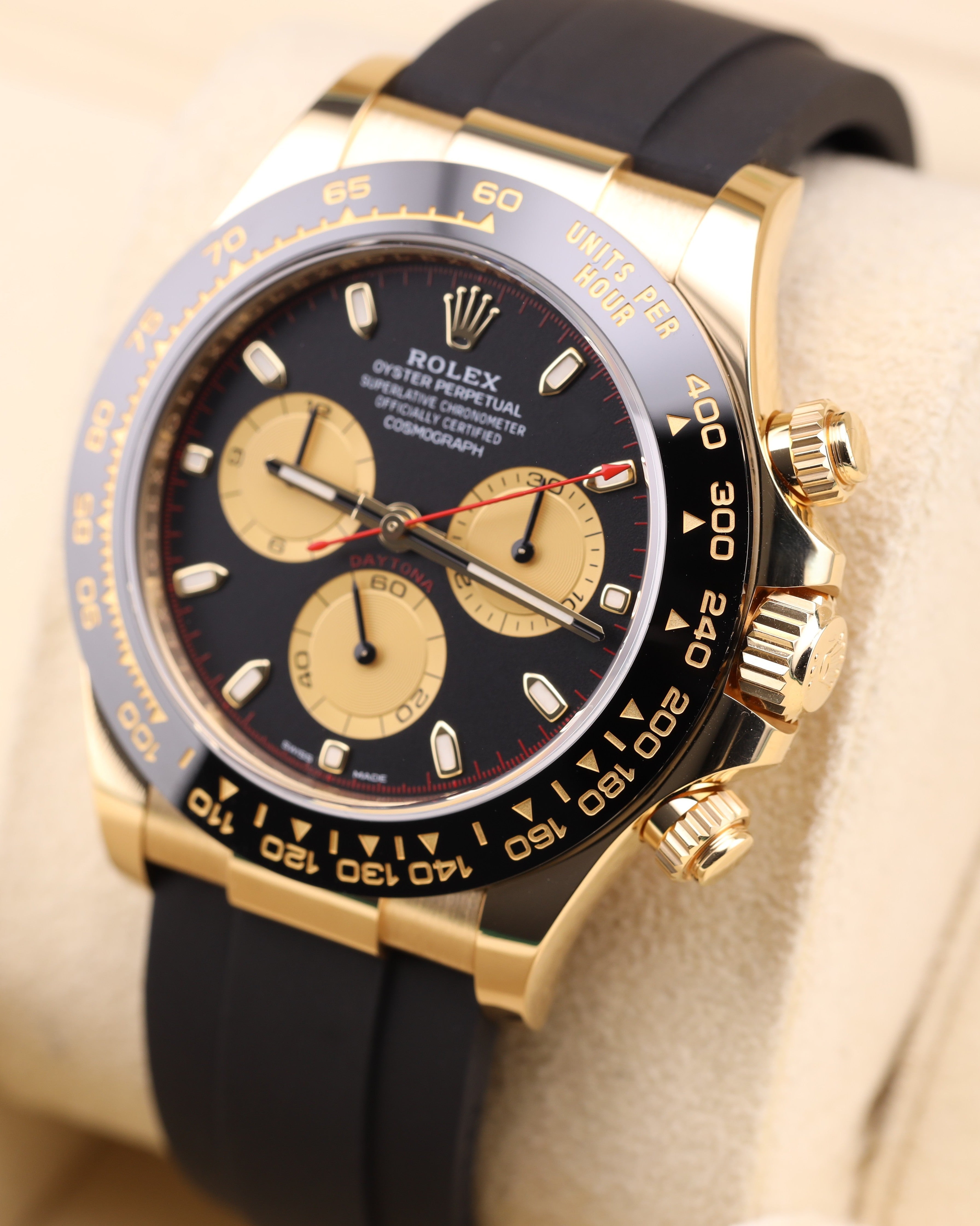 Rolex Daytona Paul Newman Yellow Gold Black Dial Red Hand 116518LN Oysterflex