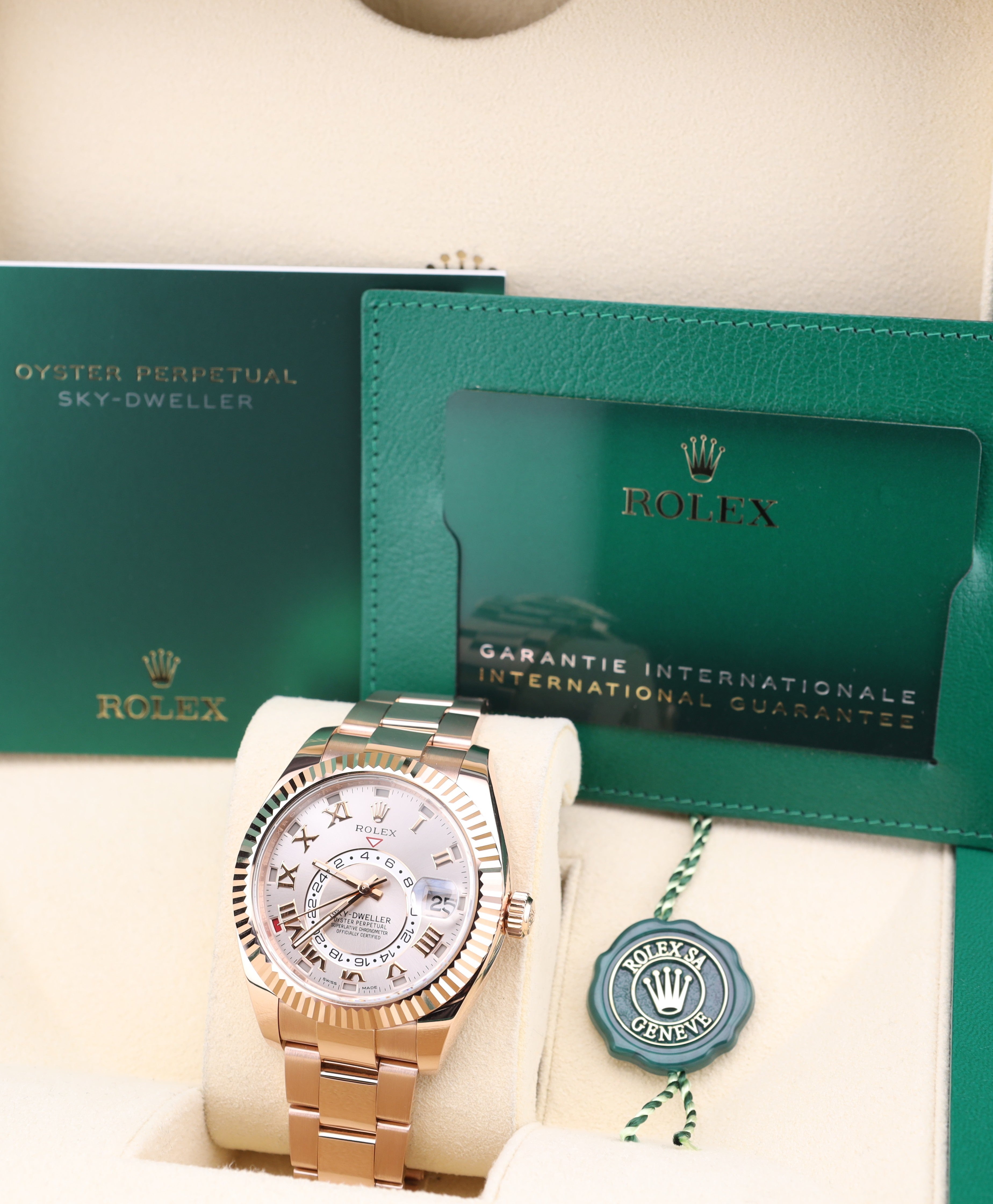 Rolex Sky Dweller Pink Roman Sun dust Dial 326935