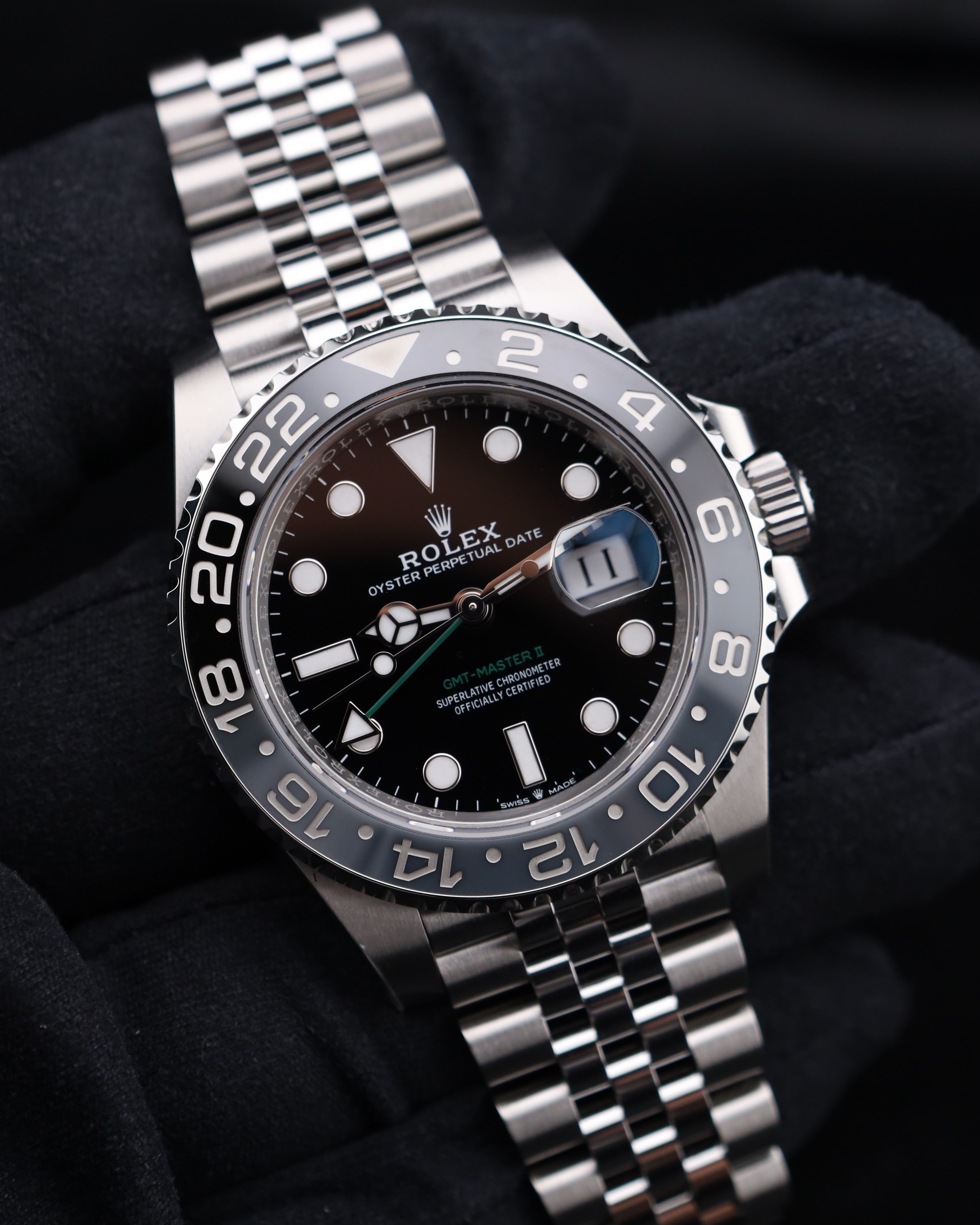 Rolex GMT-Master II Bruce Wayne on Jubilee 126710GRNR - 2025 Factory Stickers