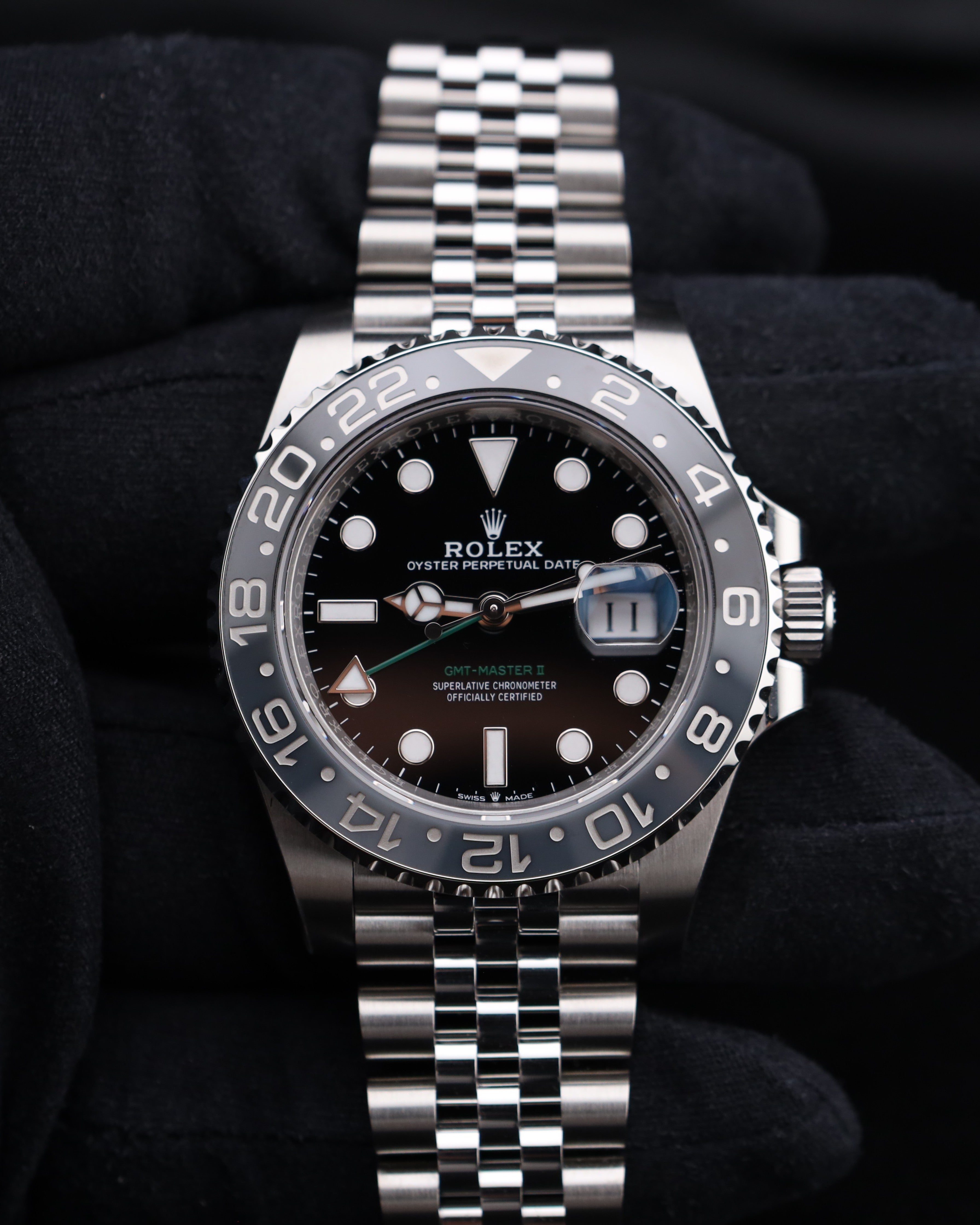 Rolex GMT-Master II Bruce Wayne on Jubilee 126710GRNR - 2025 Factory Stickers