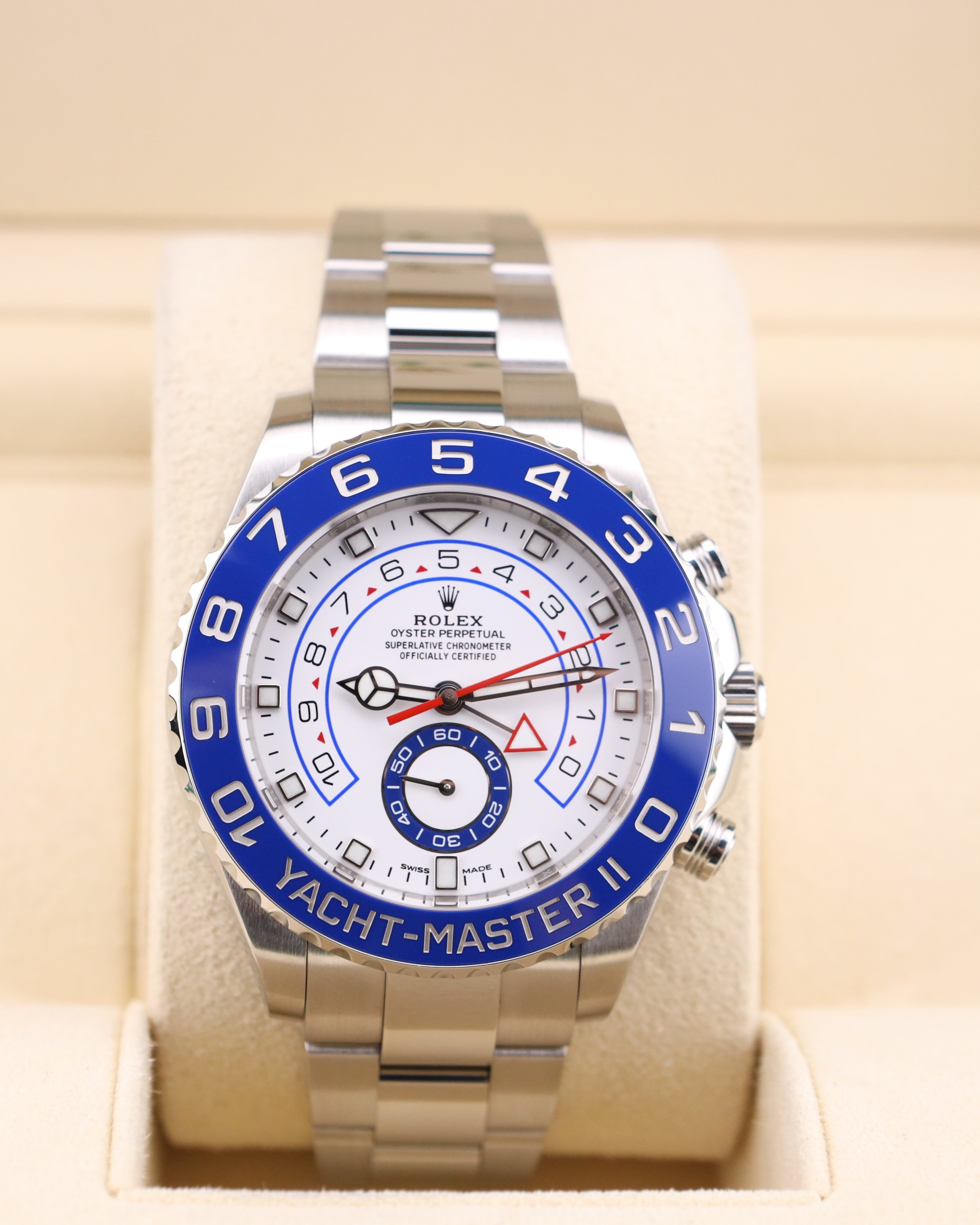 Rolex Yacht-Master II 44mm White Dial Blue Bezel 116680 Mercedes Hand 2021