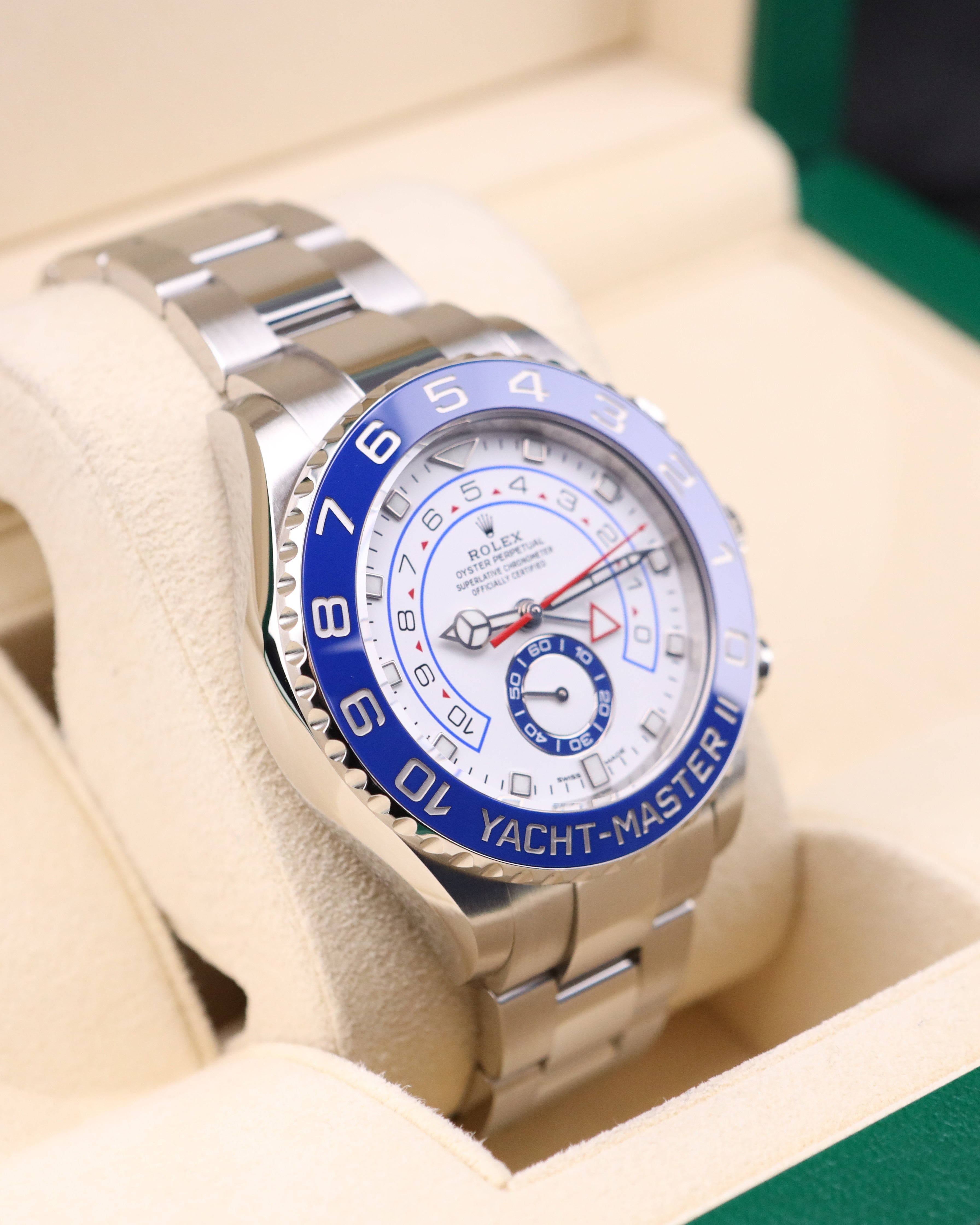 Rolex Yacht-Master II 44mm White Dial Blue Bezel 116680 Mercedes Hand 2021