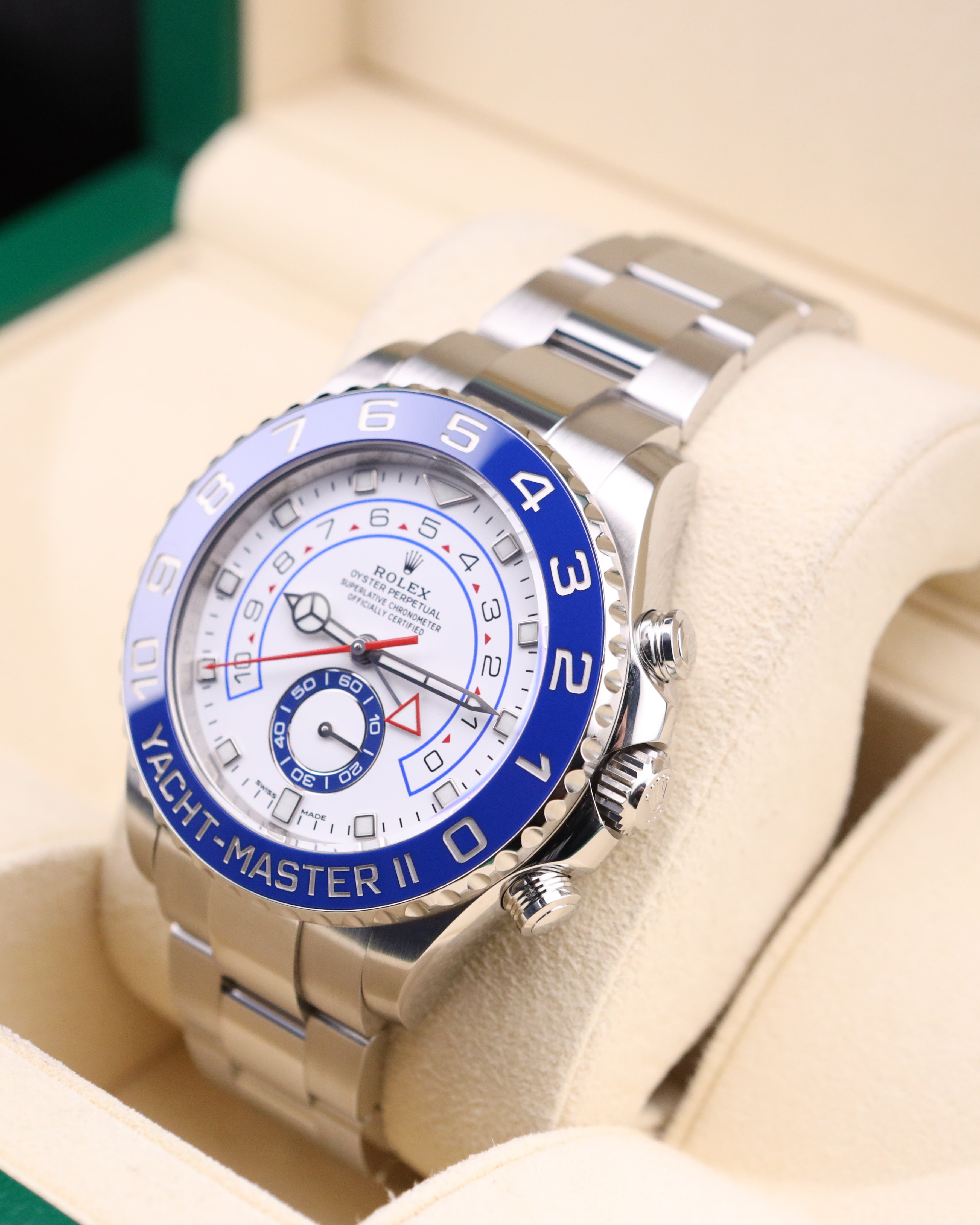 Rolex Yacht-Master II 44mm White Dial Blue Bezel 116680 Mercedes Hand 2021