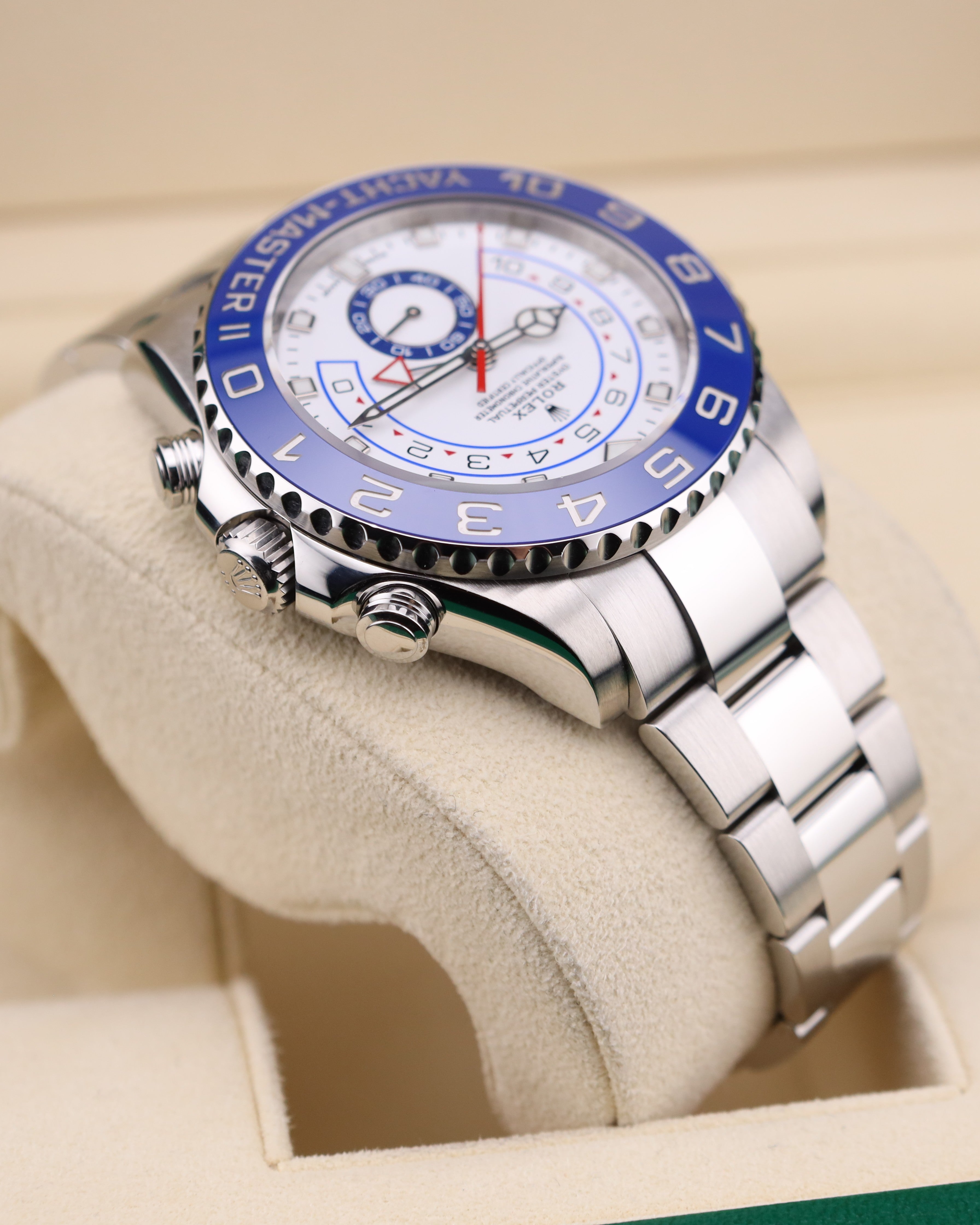 Rolex Yacht-Master II 44mm White Dial Blue Bezel 116680 Mercedes Hand 2021