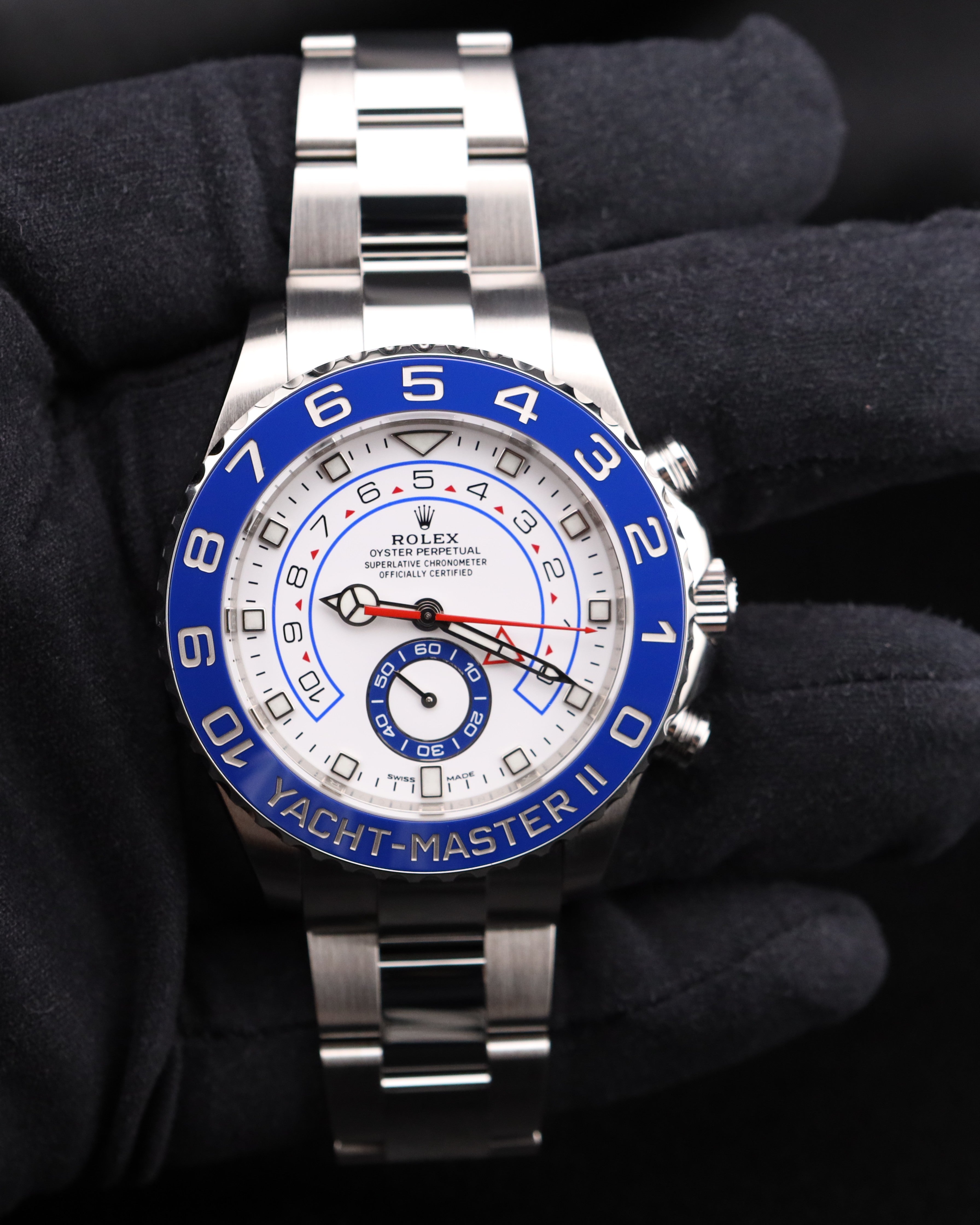 Rolex Yacht-Master II 44mm White Dial Blue Bezel 116680 Mercedes Hand 2021