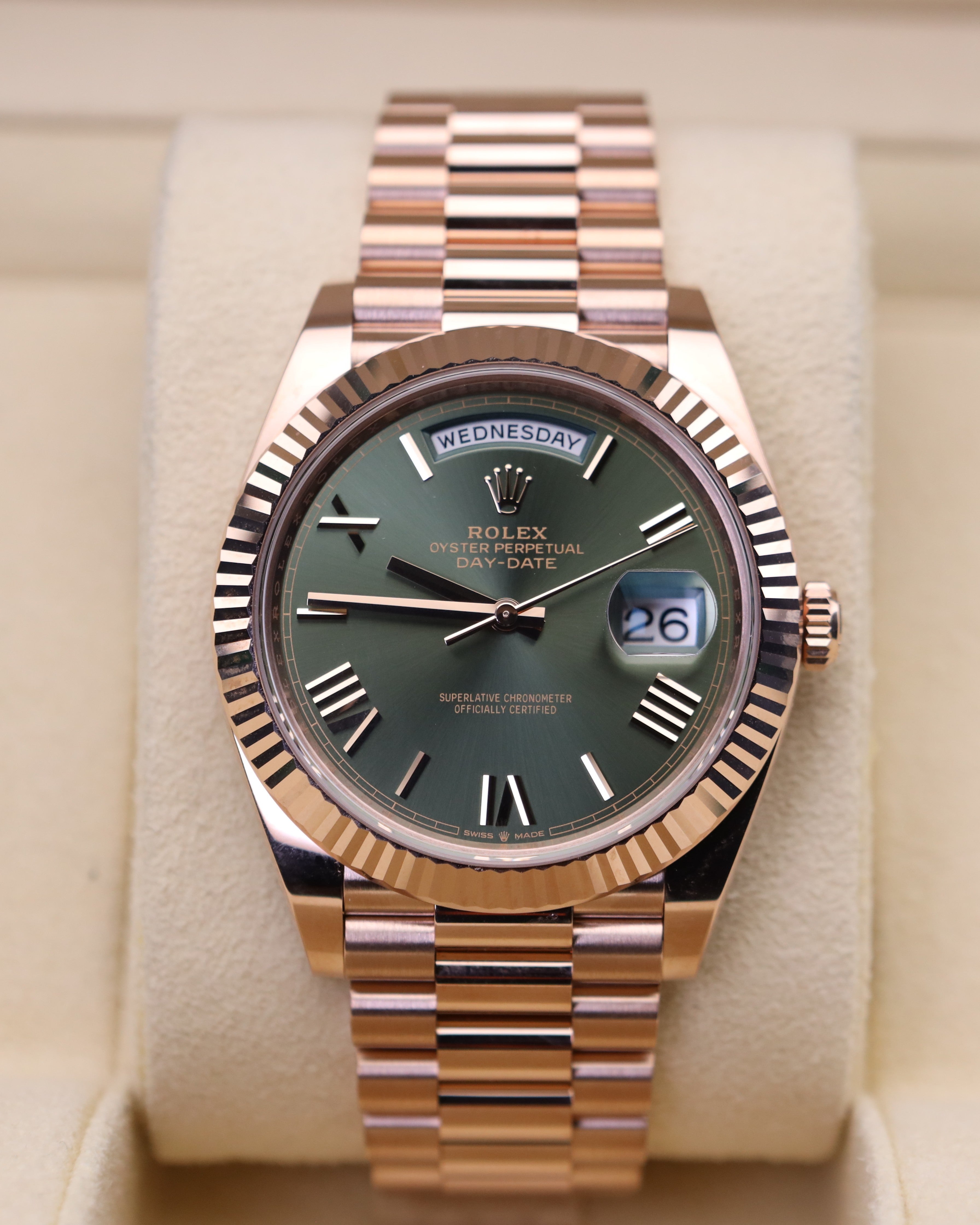 Rolex Day-Date 40 Olive Green Dial Rose Gold Presidential 228235