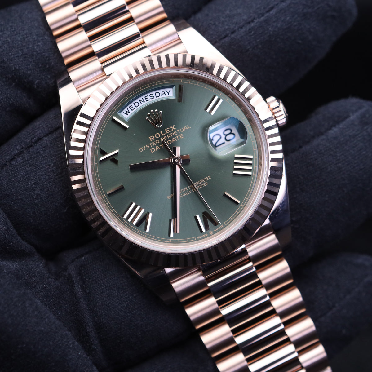 Rolex Day-Date 40 Olive Green Dial Rose Gold Presidential 228235