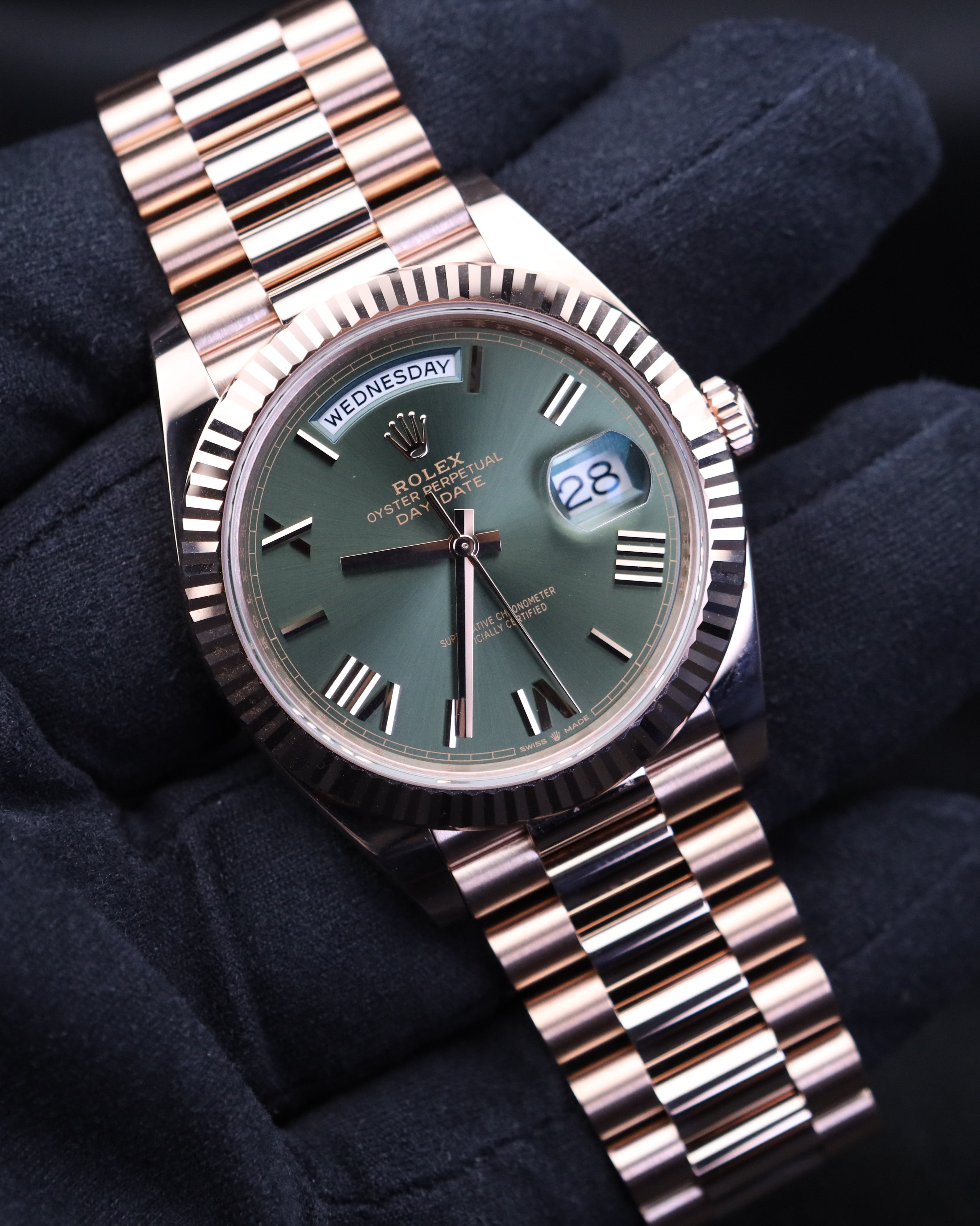 Rolex Day-Date 40 Olive Green Dial Rose Gold Presidential 228235