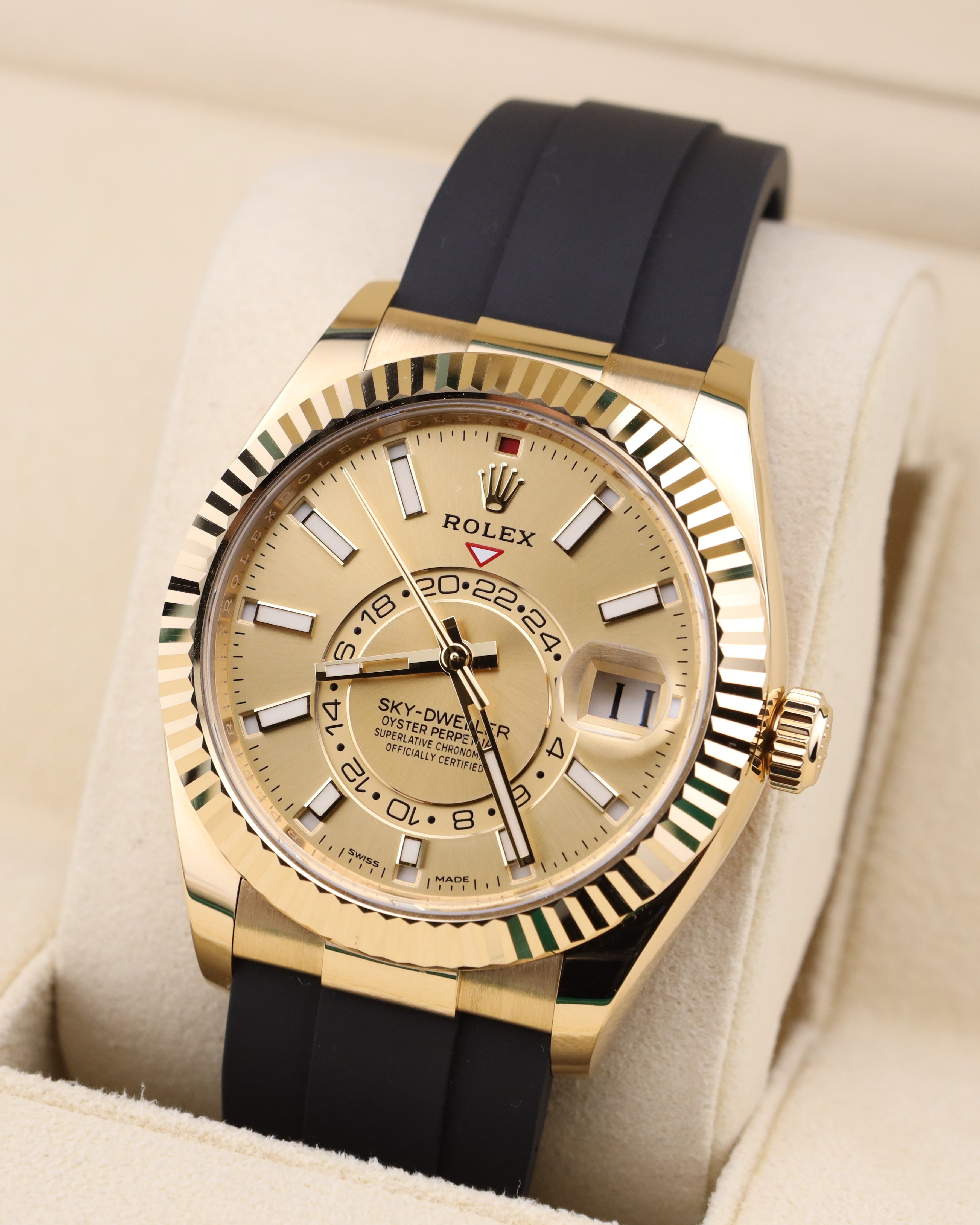 Rolex Sky-Dweller Champagne Dial Yellow Gold Oysterflex 326238