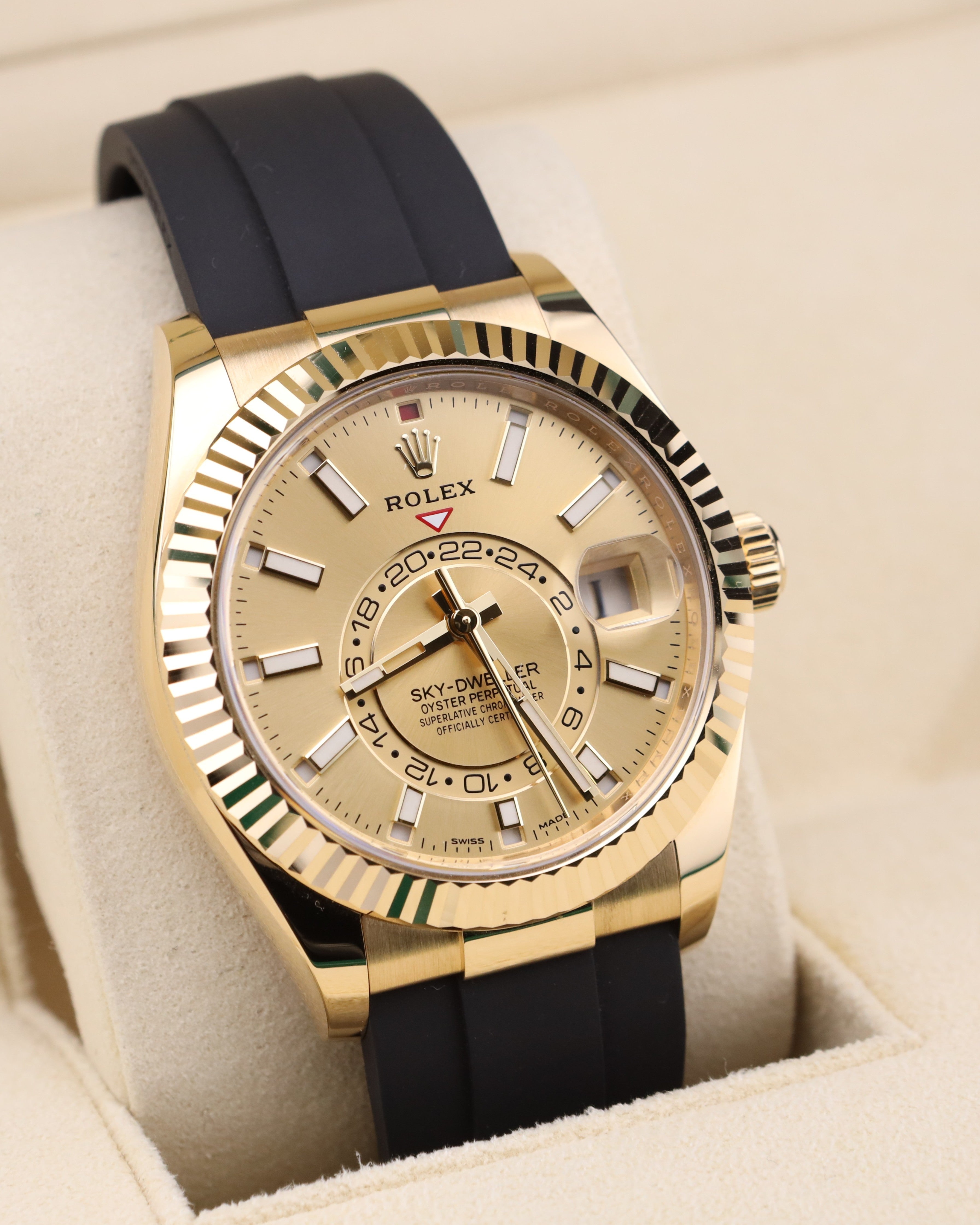 Rolex Sky-Dweller Champagne Dial Yellow Gold Oysterflex 326238