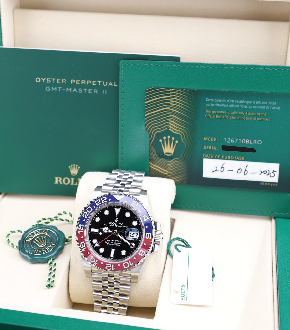 Rolex GMT-Master II Pepsi Black Dial on Jubilee 126710BLRO