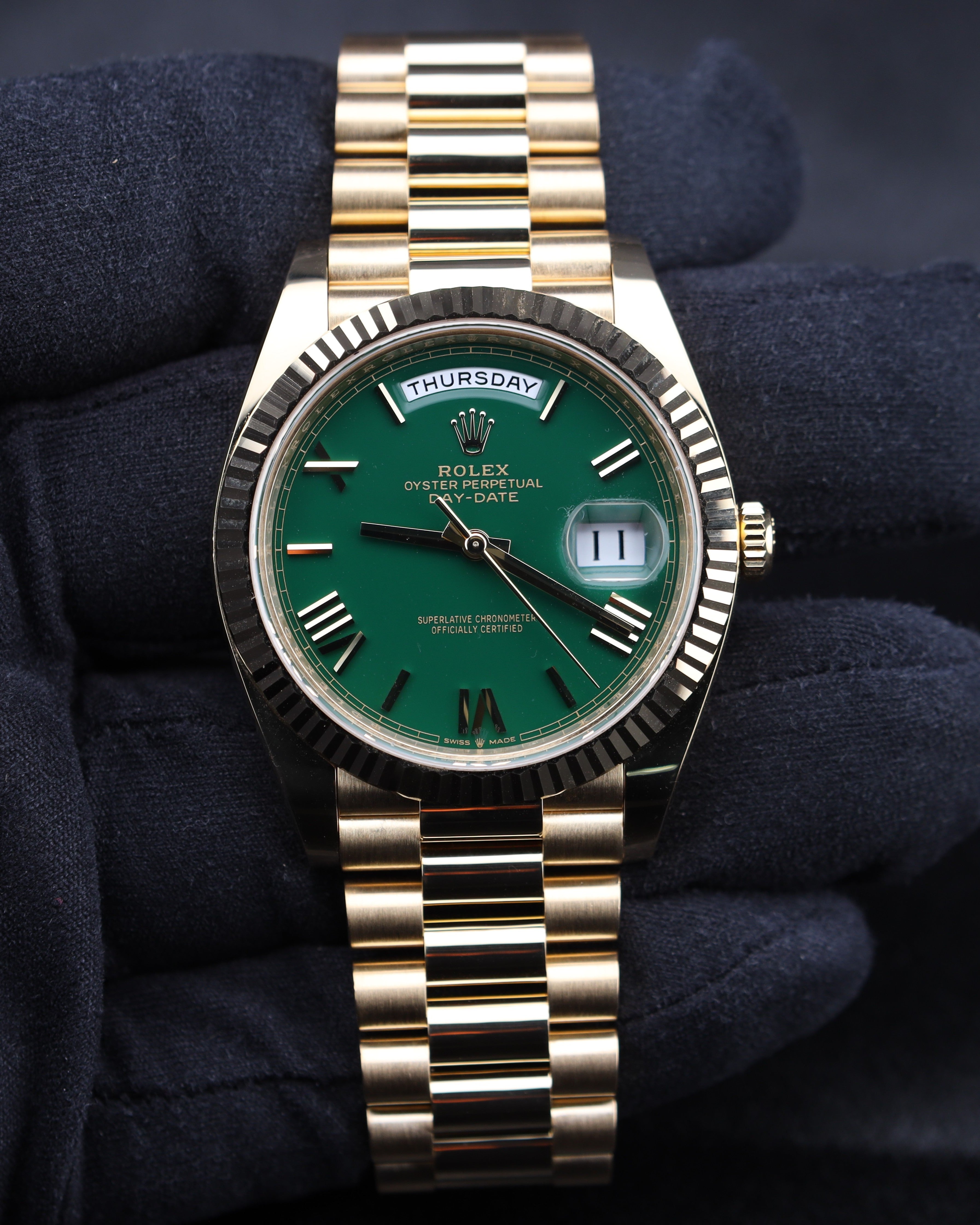 Rolex Day-Date 40 Money Green Roman Dial Presidential 228238 – MVP