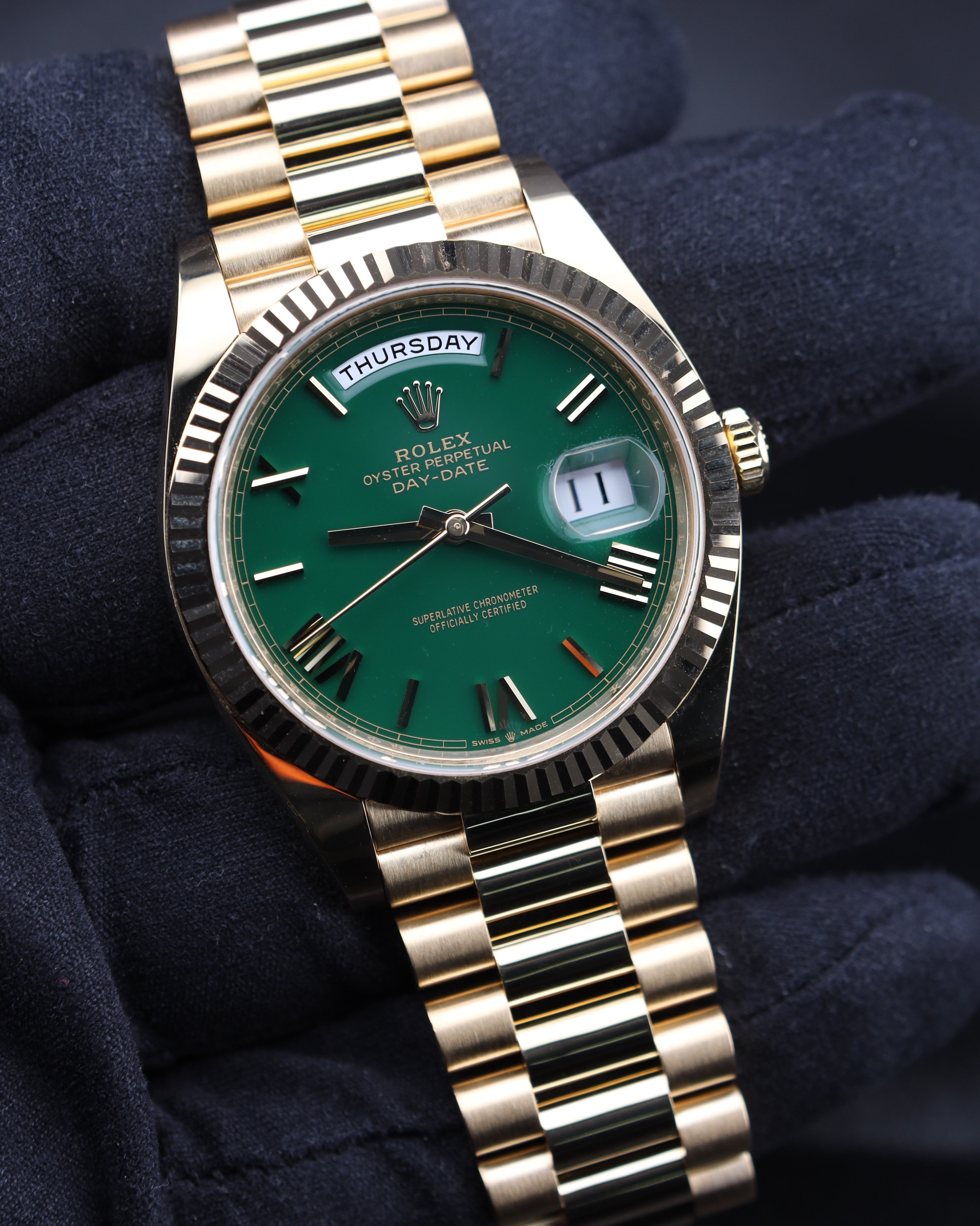 Rolex Day-Date 40 Money Green Roman Dial Presidential 228238 – MVP