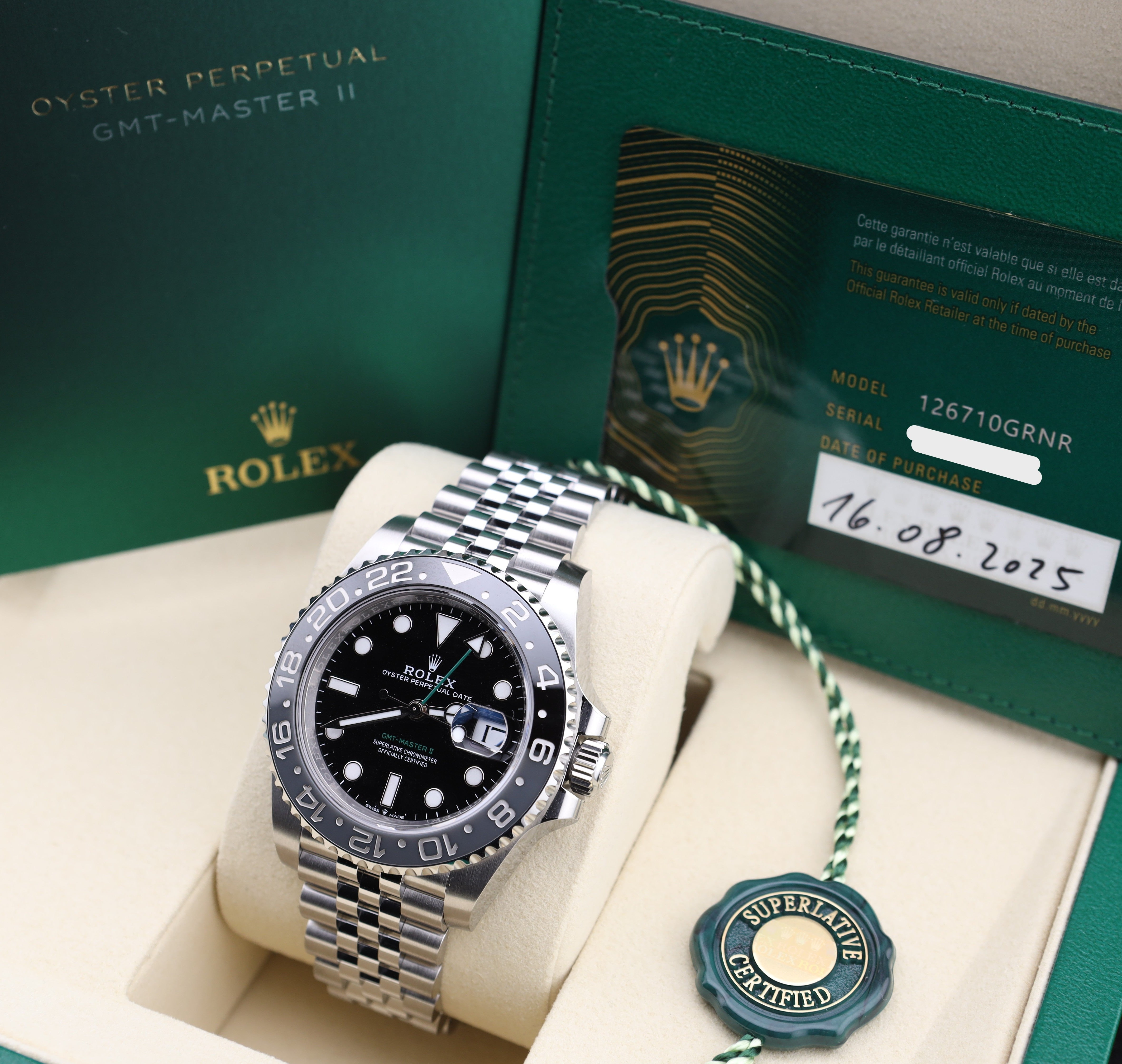 Rolex GMT-Master II Bruce Wayne on Jubilee 126710GRNR
