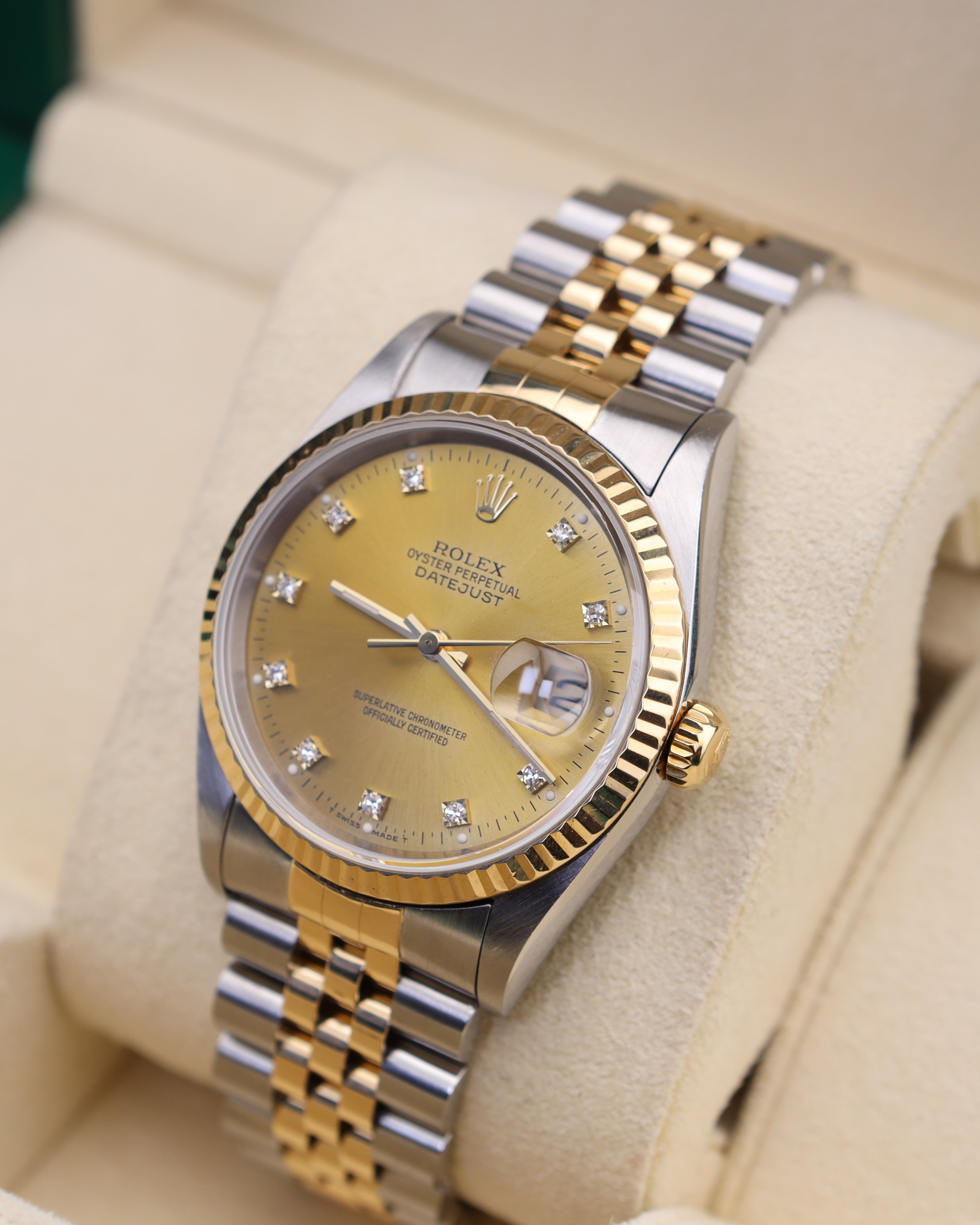 Rolex Datejust 36 Champagne Diamond Dial on Jubilee 16233