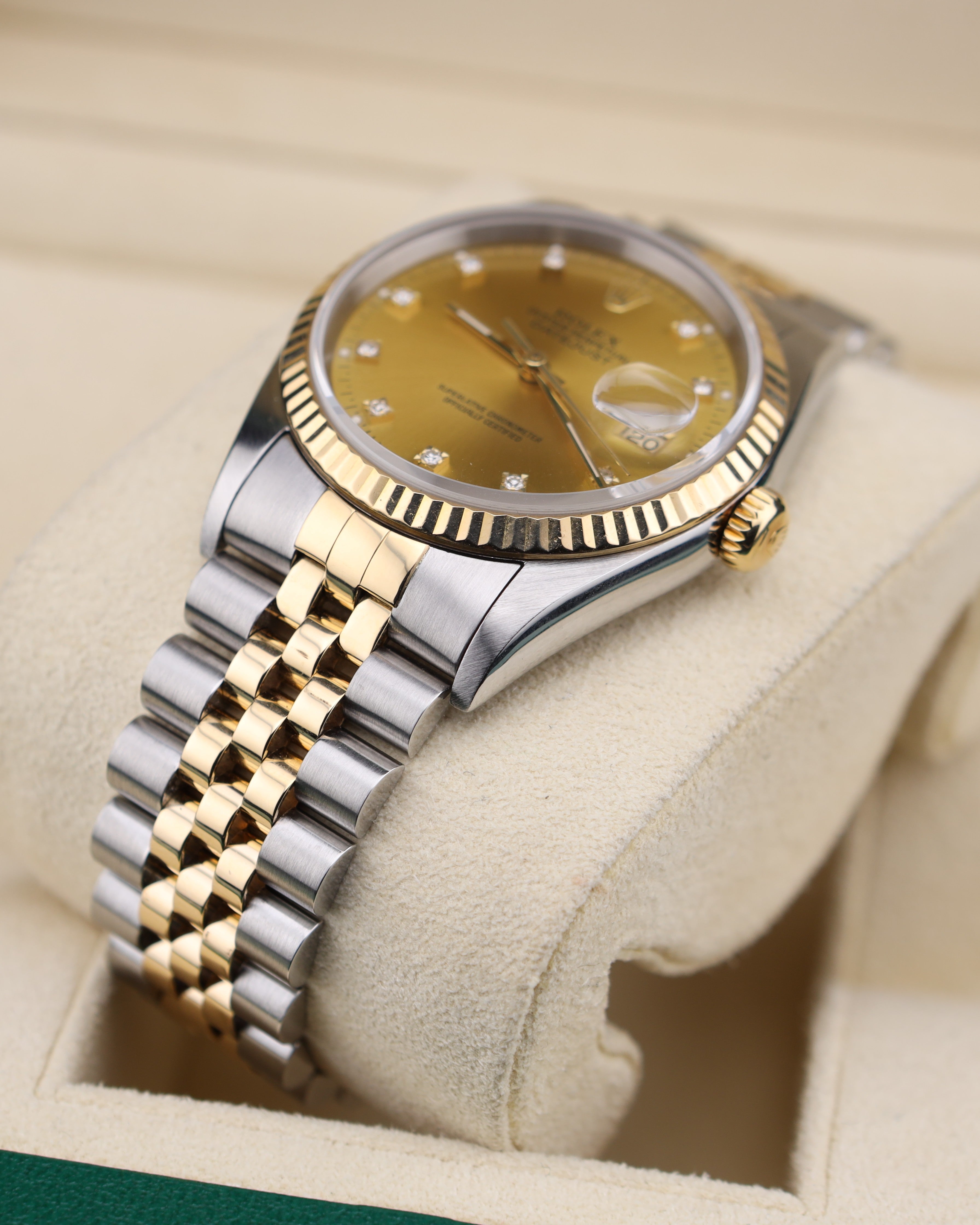 Rolex Datejust 36 Champagne Diamond Dial on Jubilee 16233