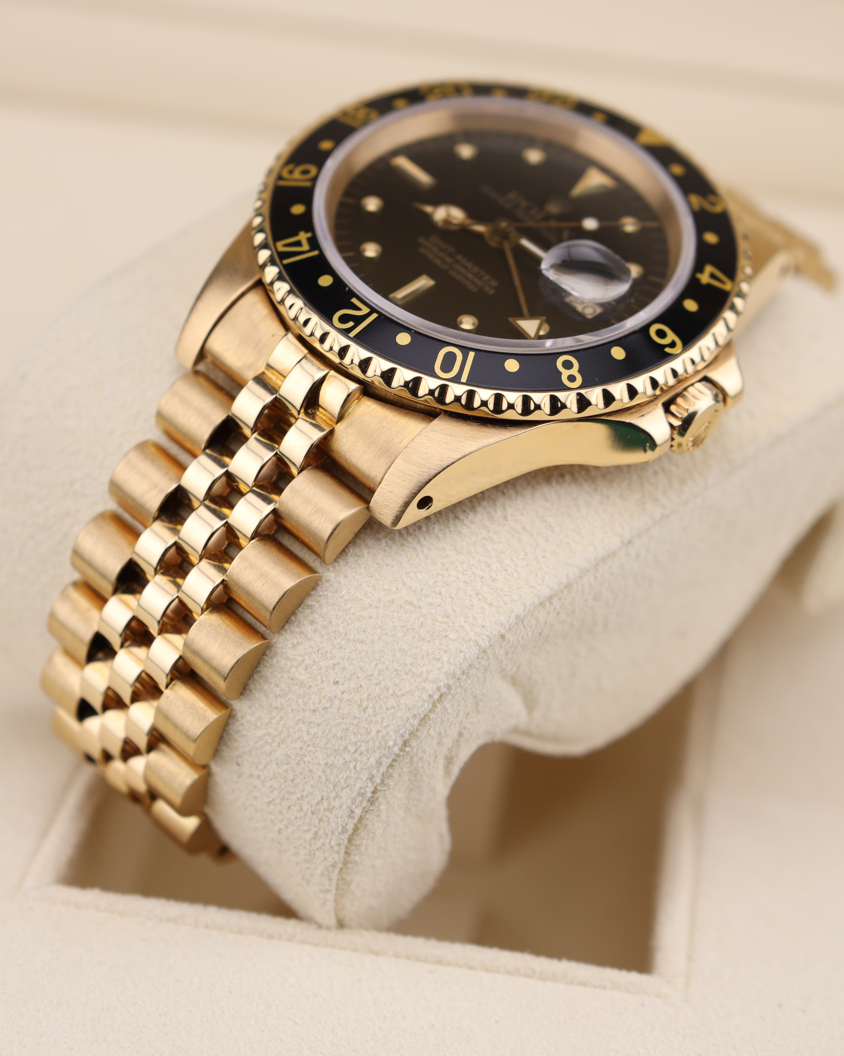 Rolex GMT-Master Black Nipple Dial 18k Yellow Gold Jubilee 16758 Vintage 40mm