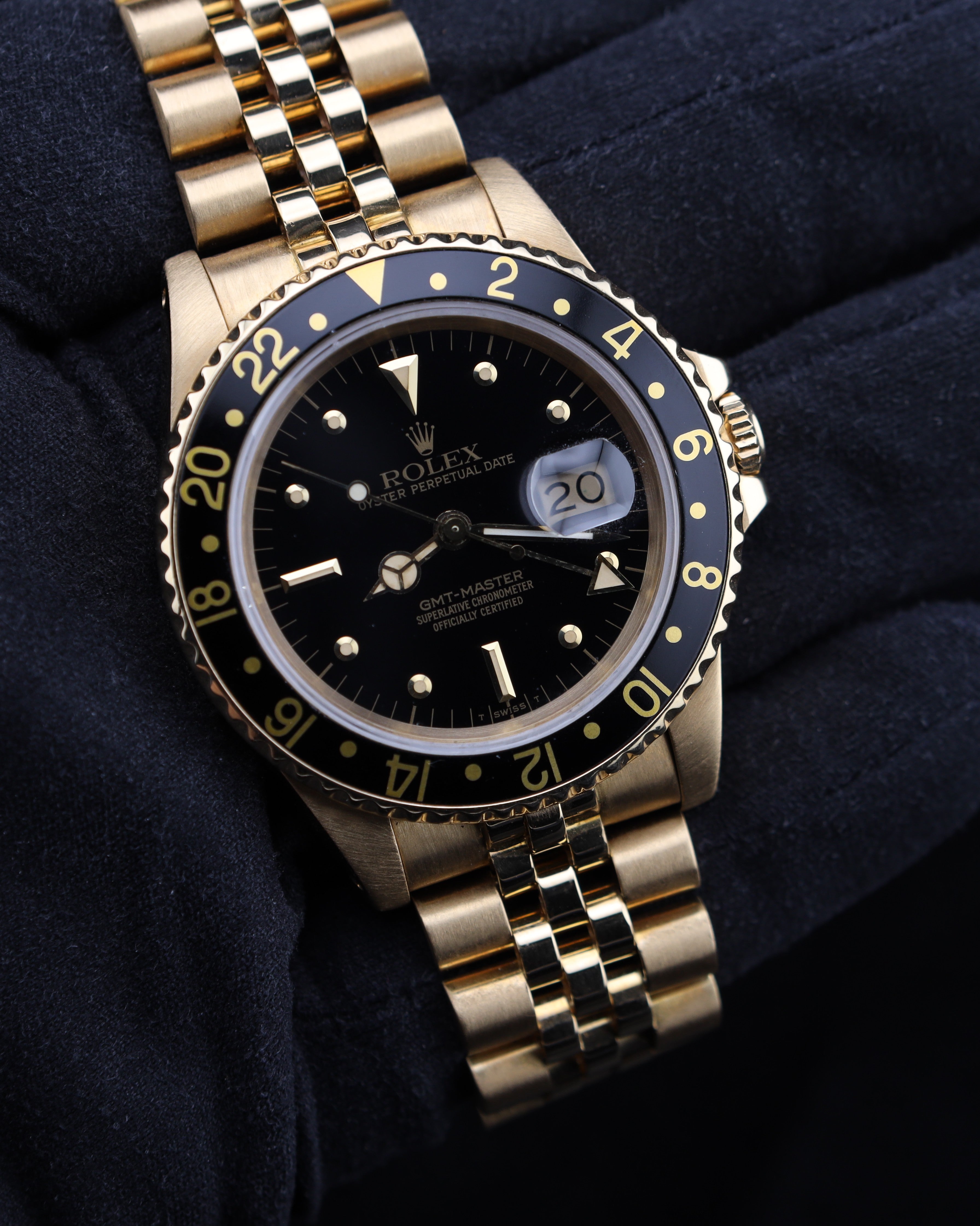 Rolex GMT-Master Black Nipple Dial 18k Yellow Gold Jubilee 16758 Vintage 40mm