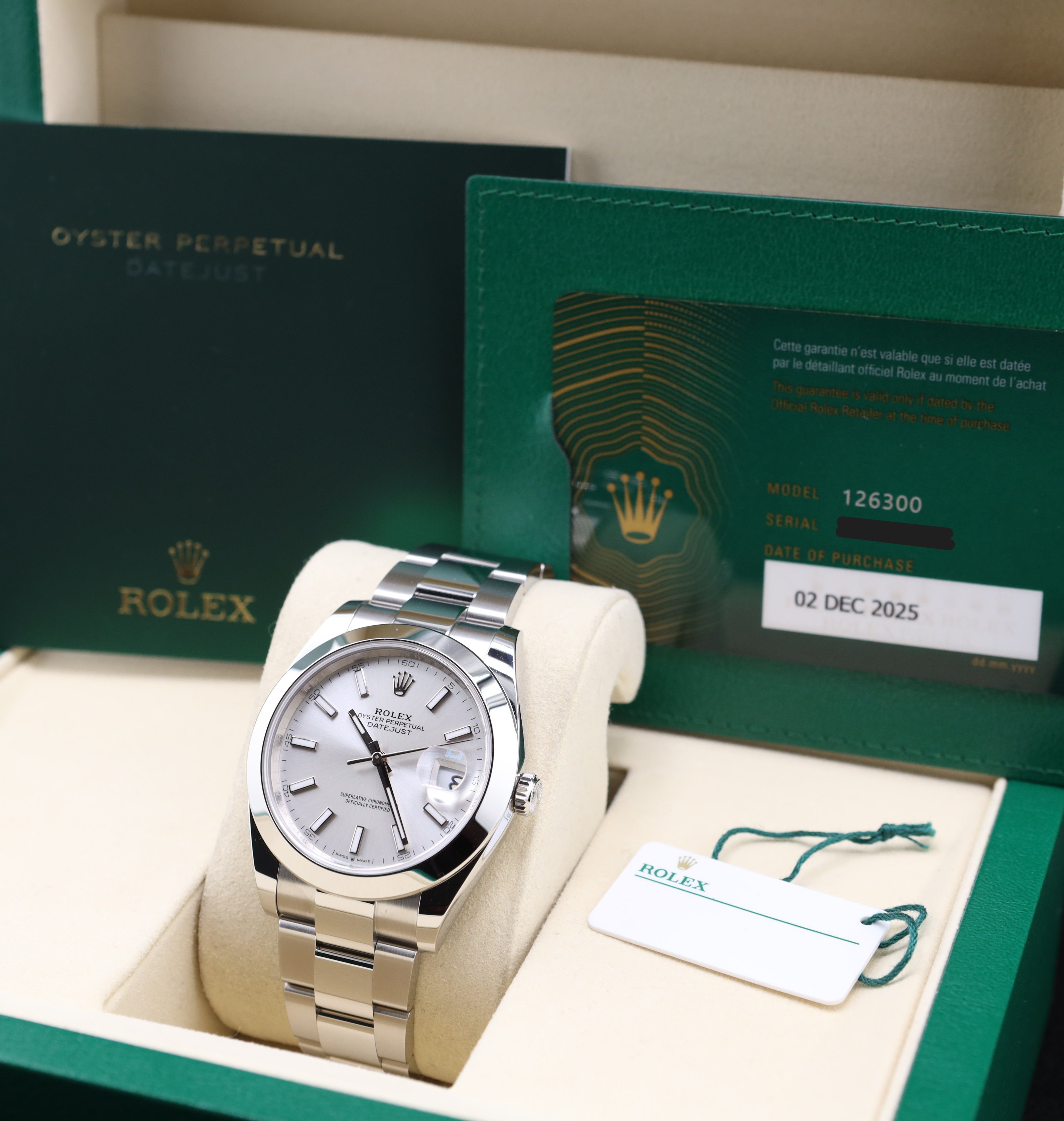 Rolex Datejust 41 Silver Stick Dial Smooth Bezel Oyster 126300