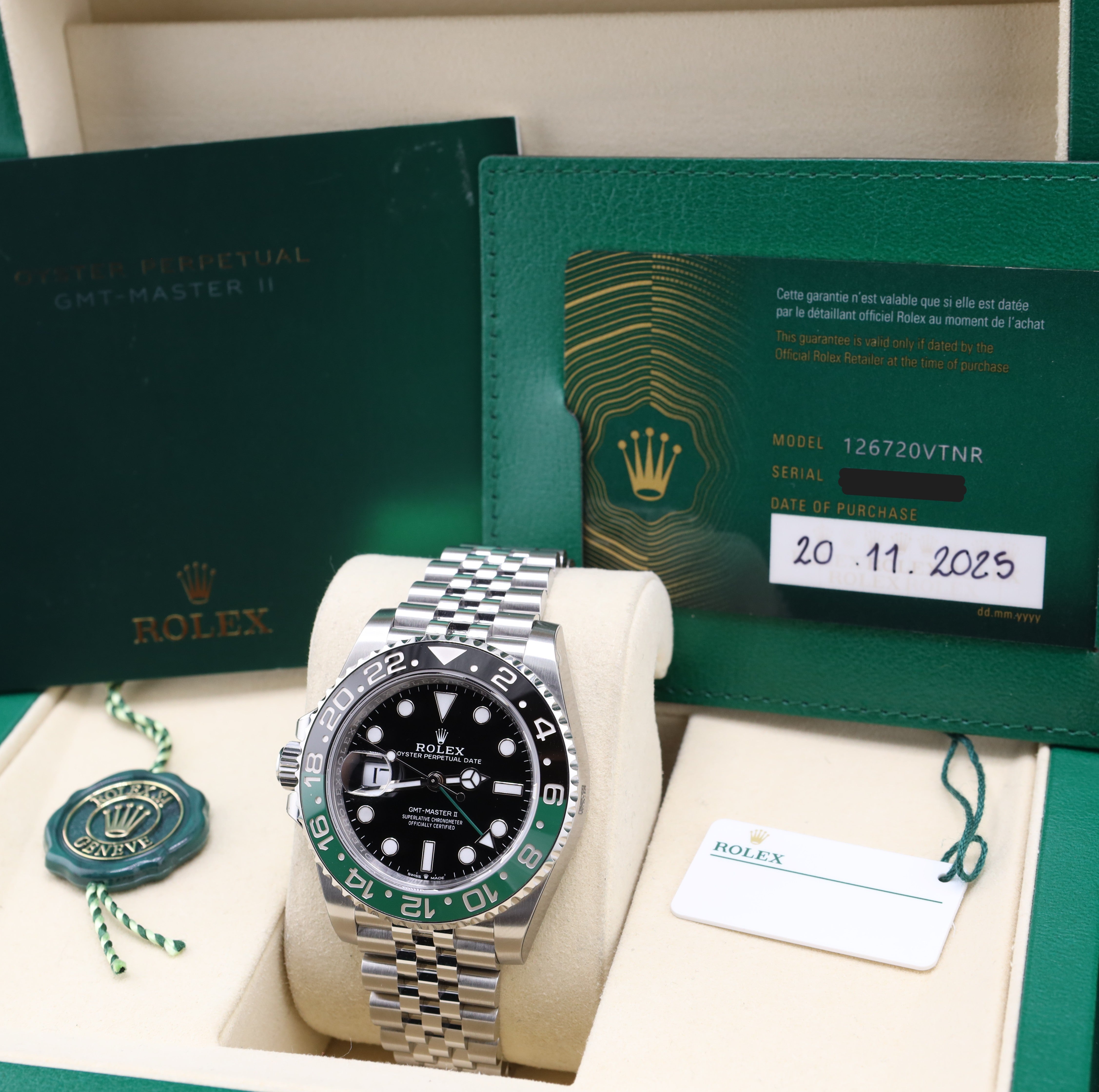 Rolex GMT-Master II Sprite Jubilee 126720VTNR Lefty Green Factory