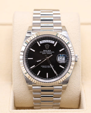 Rolex Day-Date 40 Platinum Black Dial FACTORY STICKERS 228236