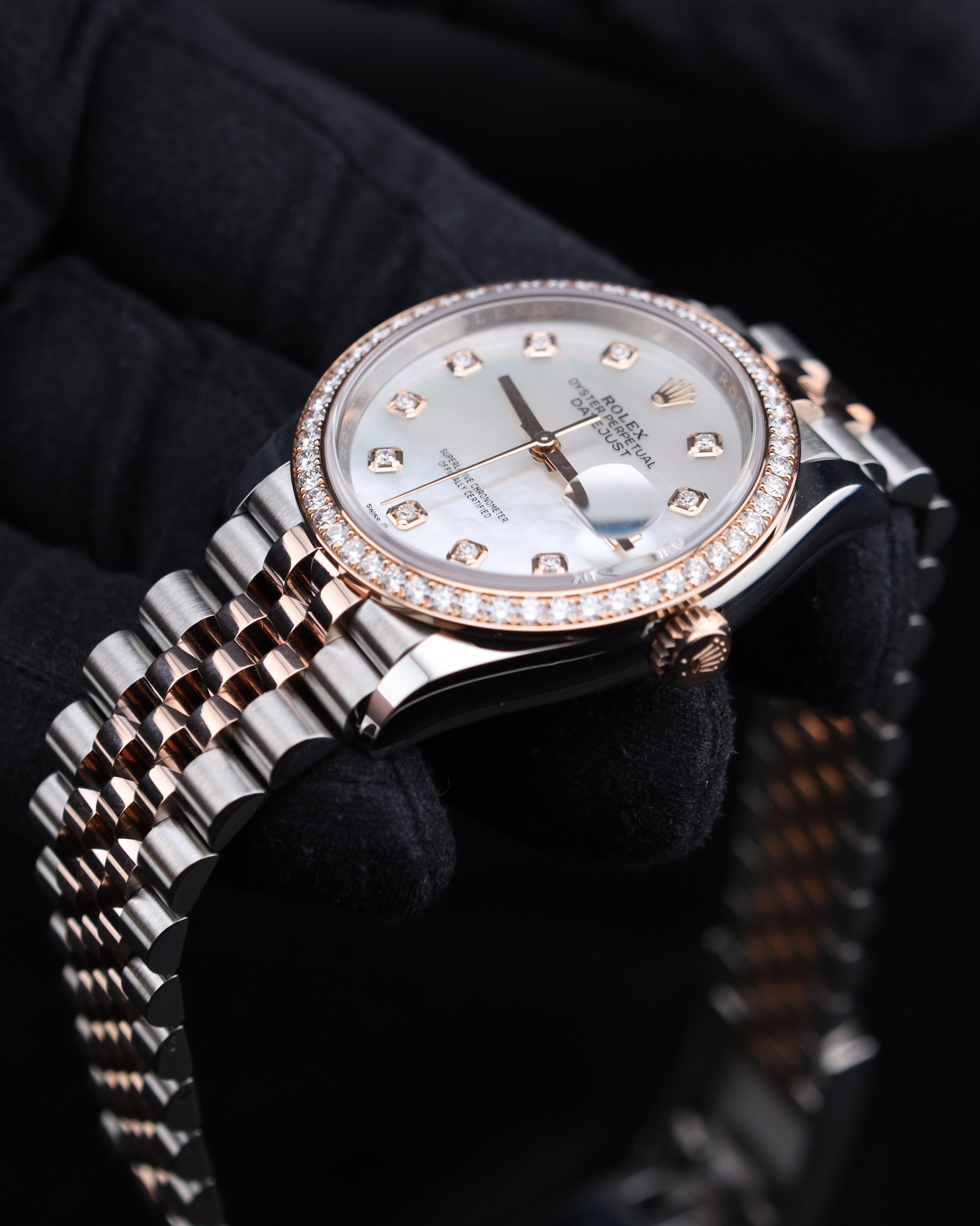 Rolex Datejust 36mm MOP Diamond Dial Two Tone Rose Gold on Jubilee 126281RBR Mother of Pearl