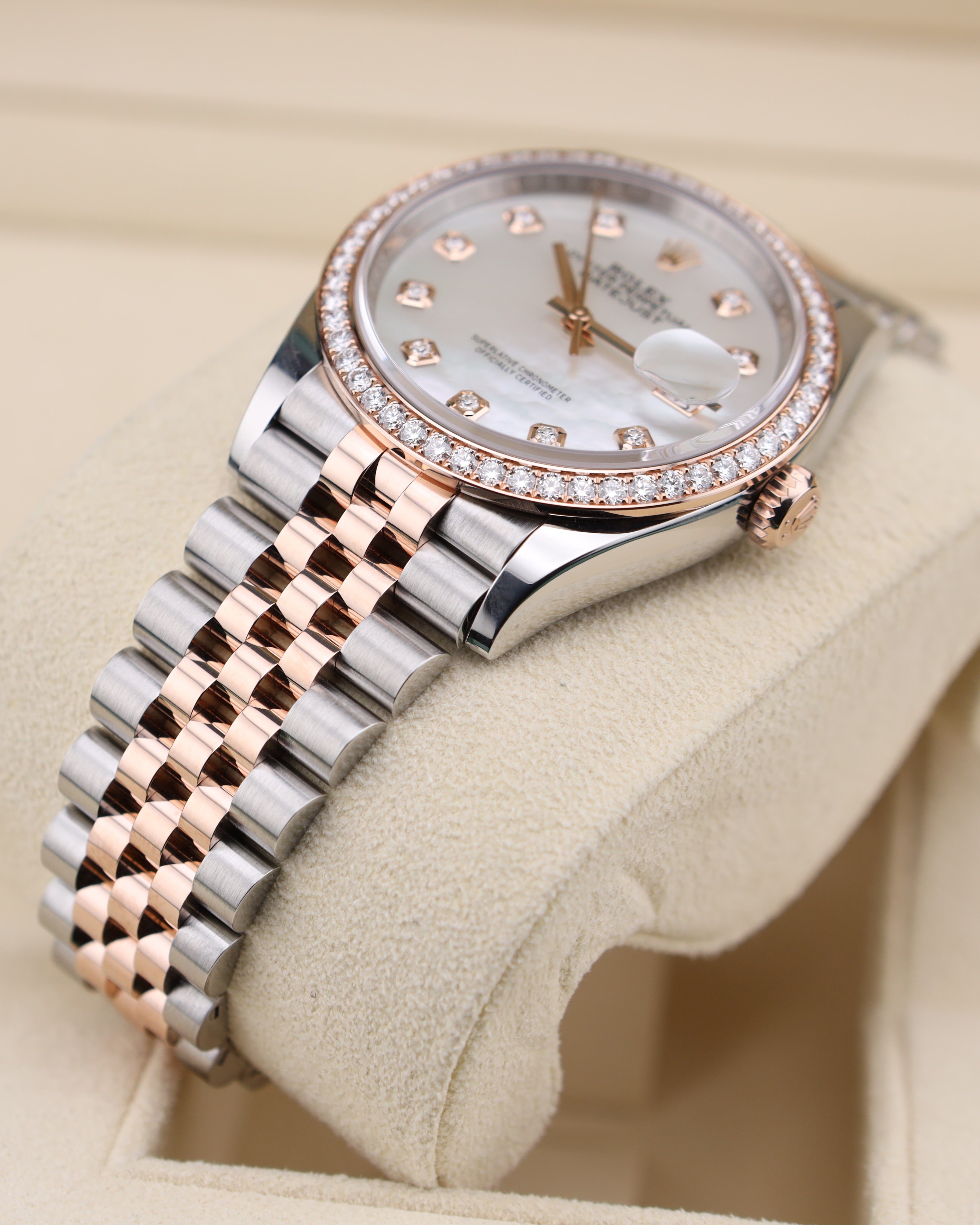 Rolex Datejust 36mm MOP Diamond Dial Two Tone Rose Gold on Jubilee 126281RBR Mother of Pearl