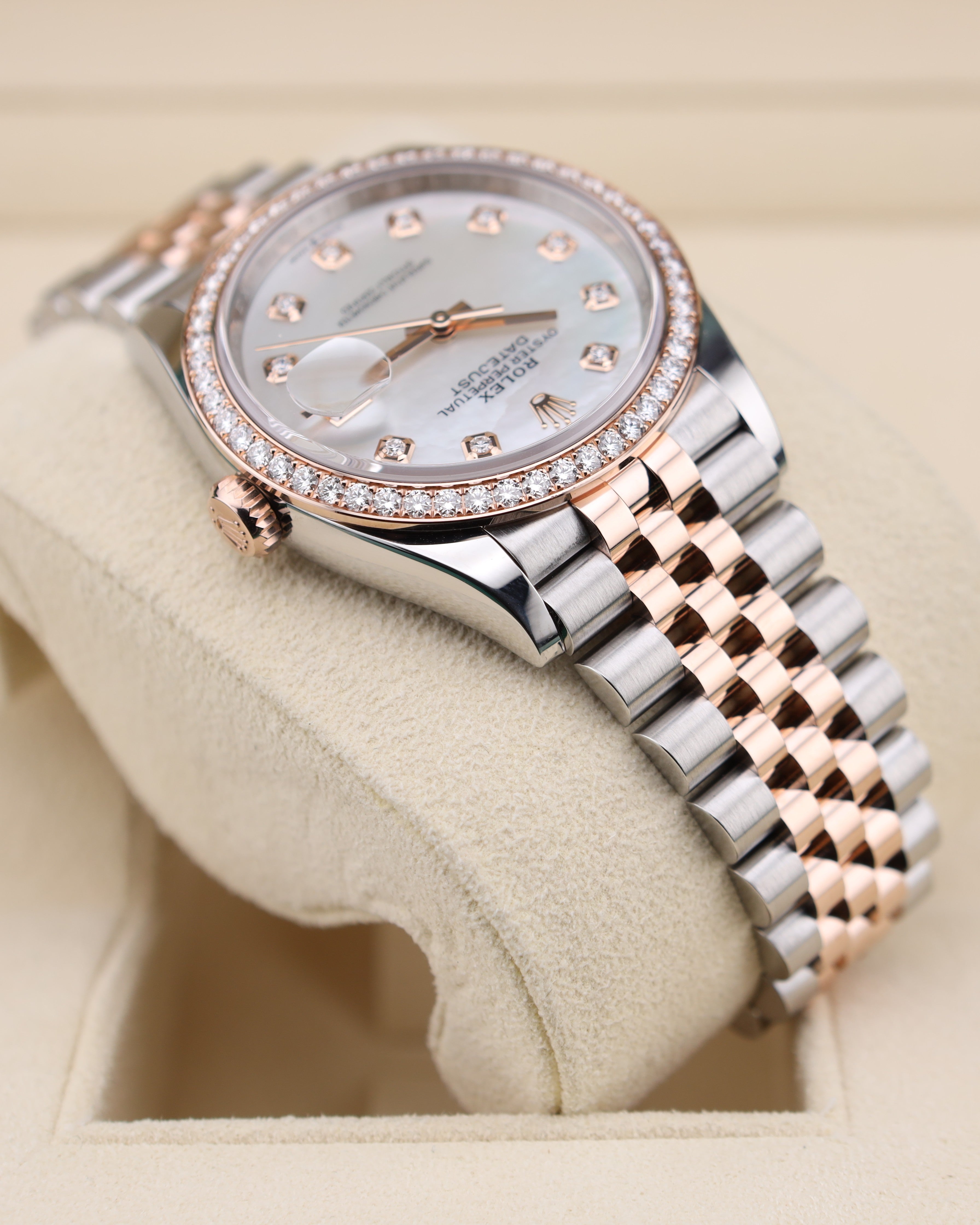 Rolex Datejust 36mm MOP Diamond Dial Two Tone Rose Gold on Jubilee 126281RBR Mother of Pearl