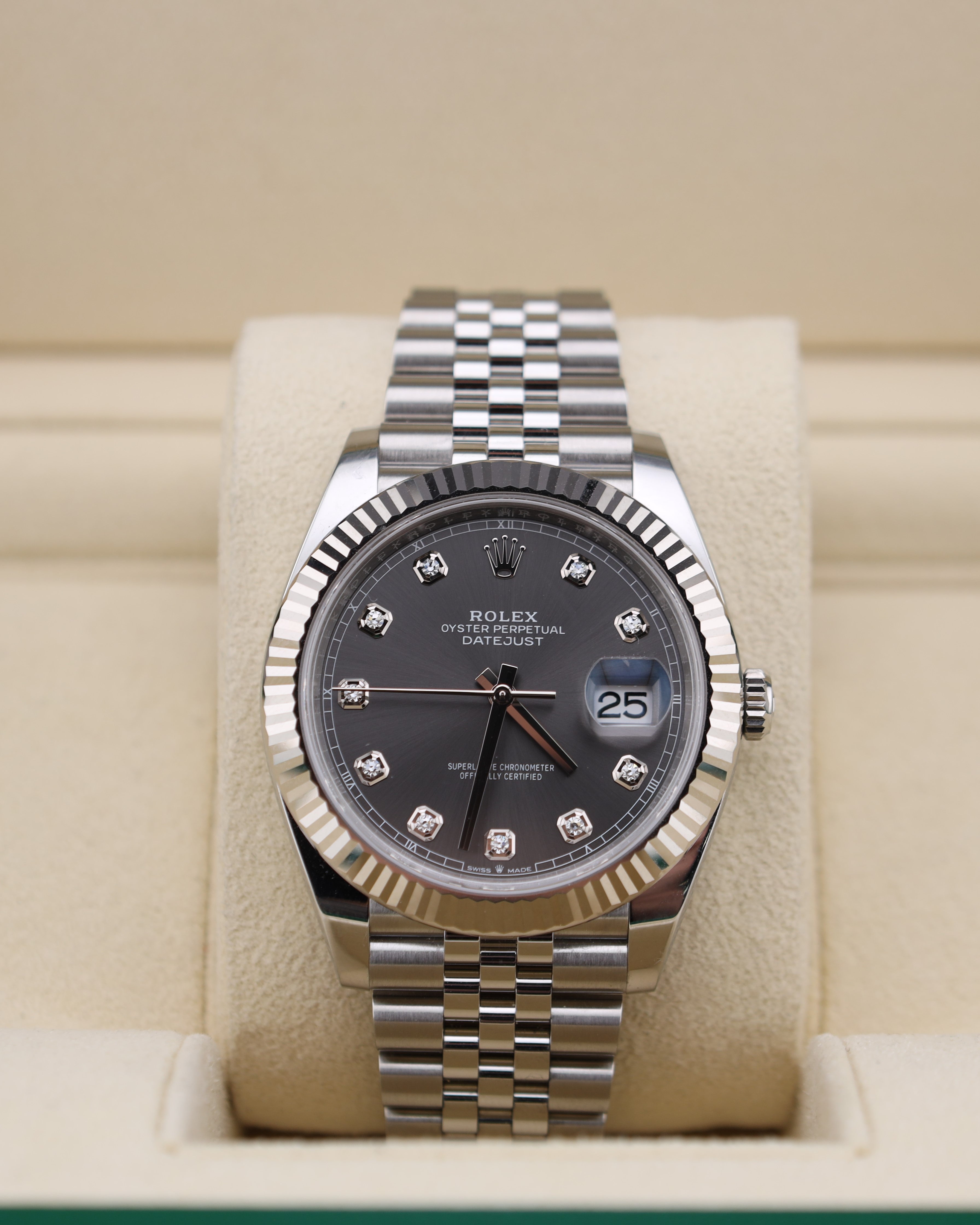 Rolex Datejust 41 Slate Rhodium Diamond Dial on Jubilee 126334