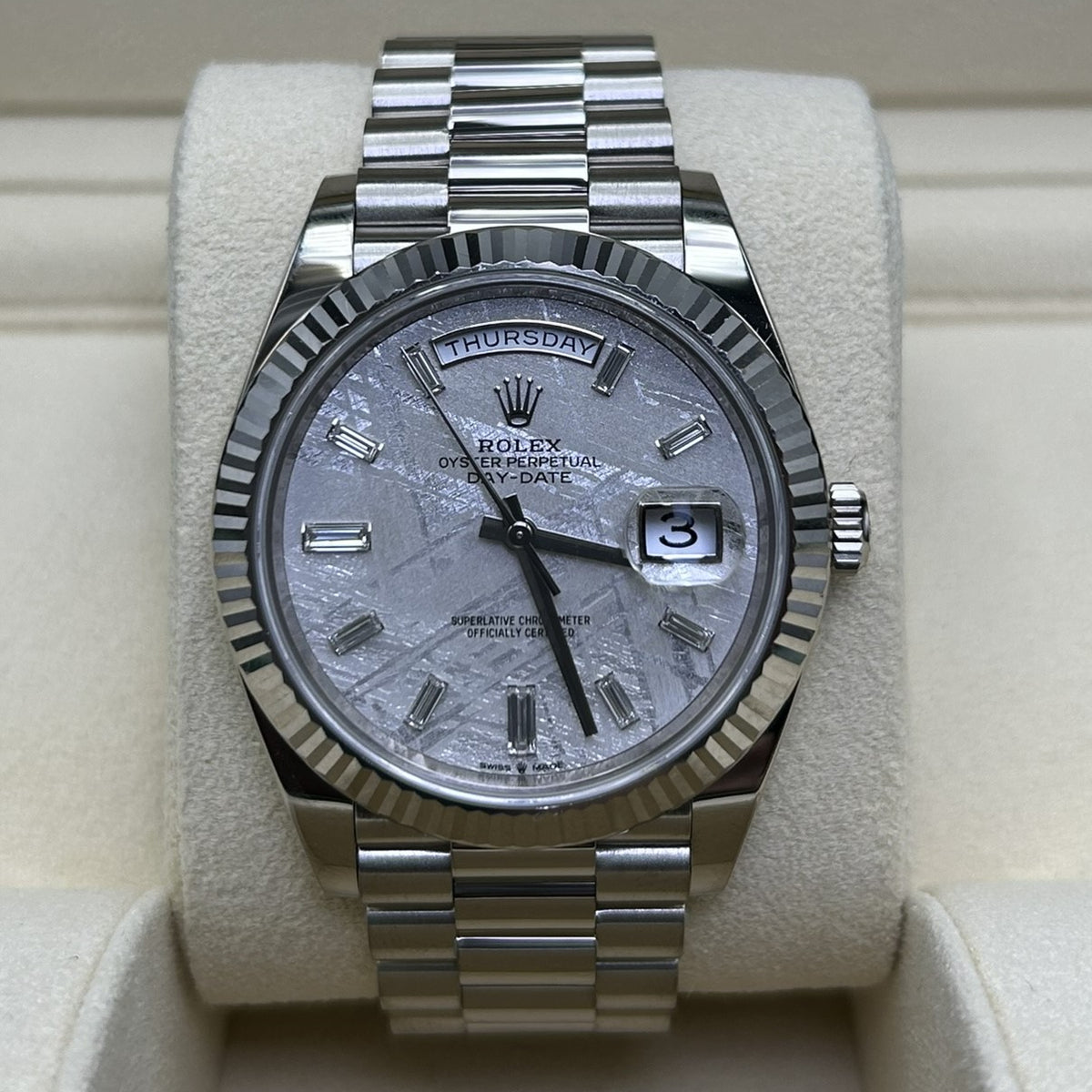 Rolex Day-Date 40 Meteorite Baguette Dial 228239 – MVP Jewelers Miami