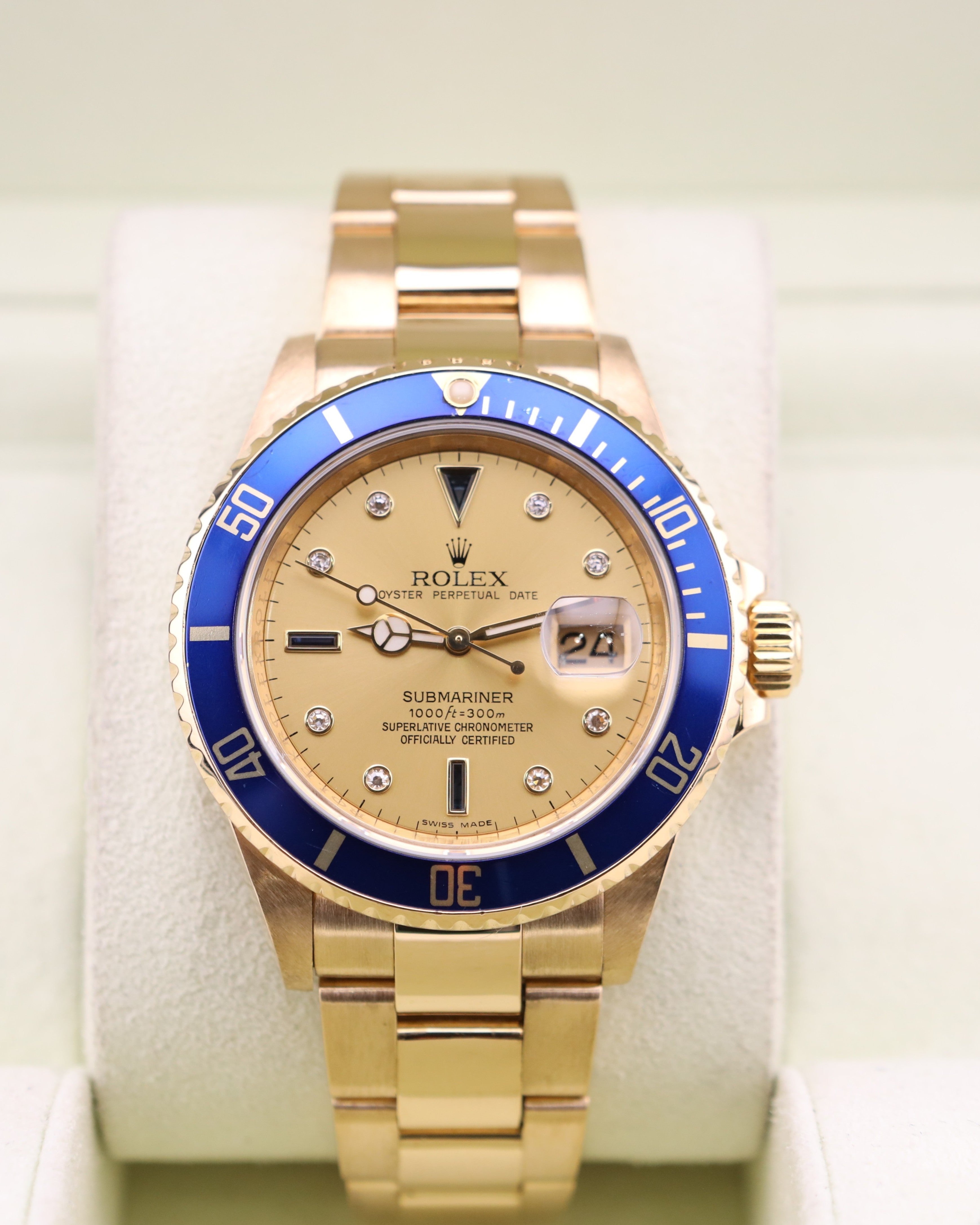 Rolex Submariner Date Champagne Serti Dial Yellow Gold 16618
