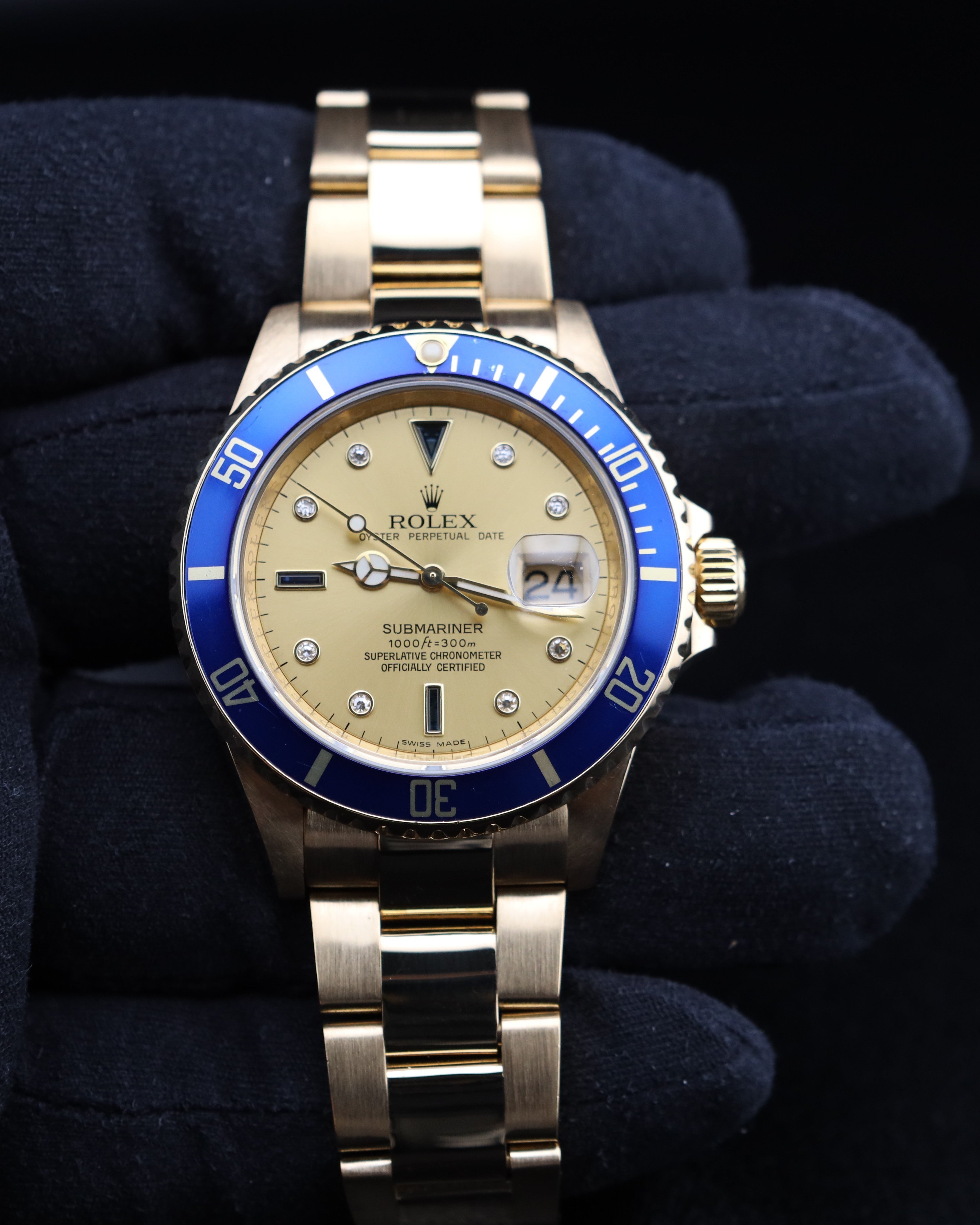 Rolex Submariner Date Champagne Serti Dial Yellow Gold 16618