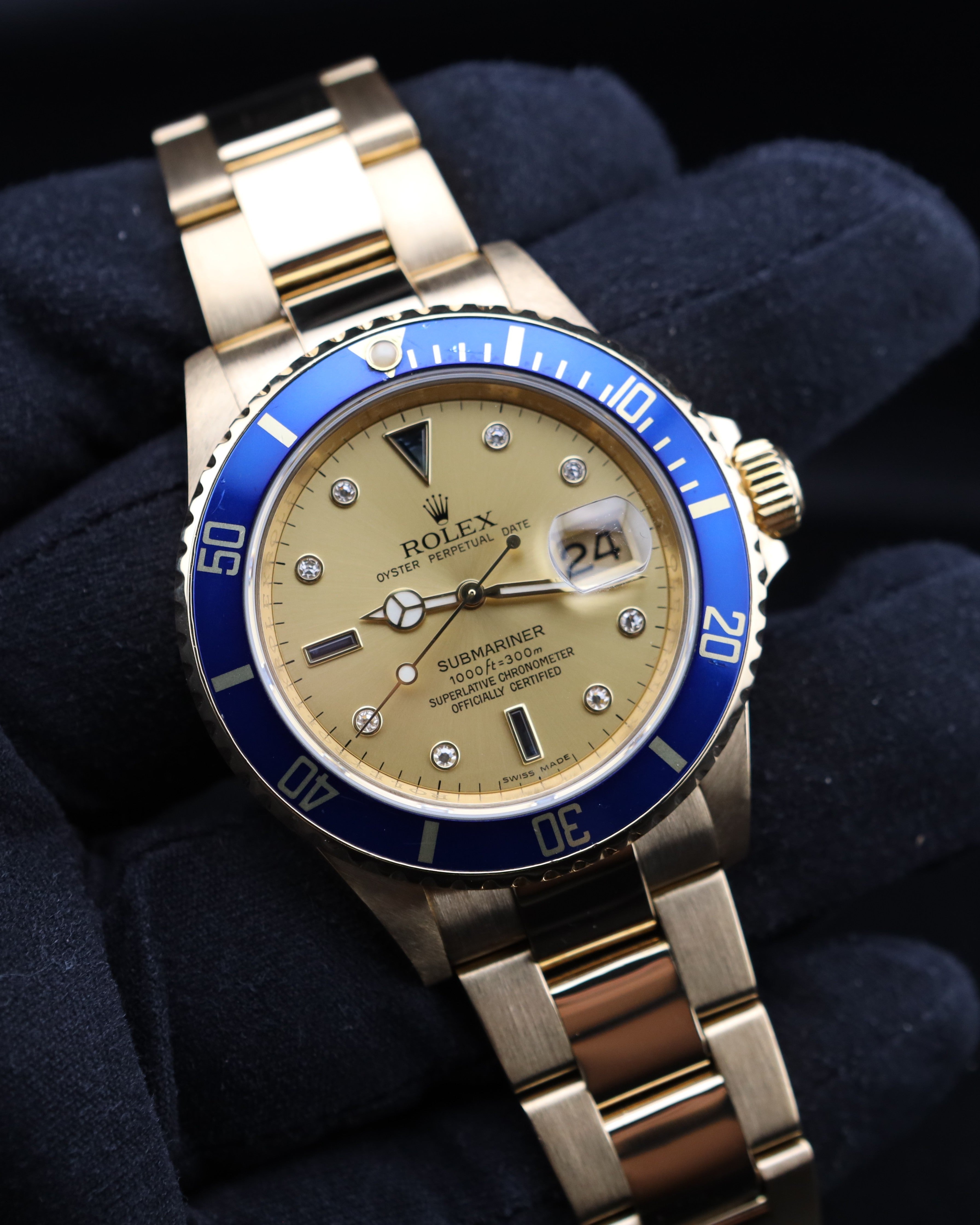 Rolex Submariner Date Champagne Serti Dial Yellow Gold 16618