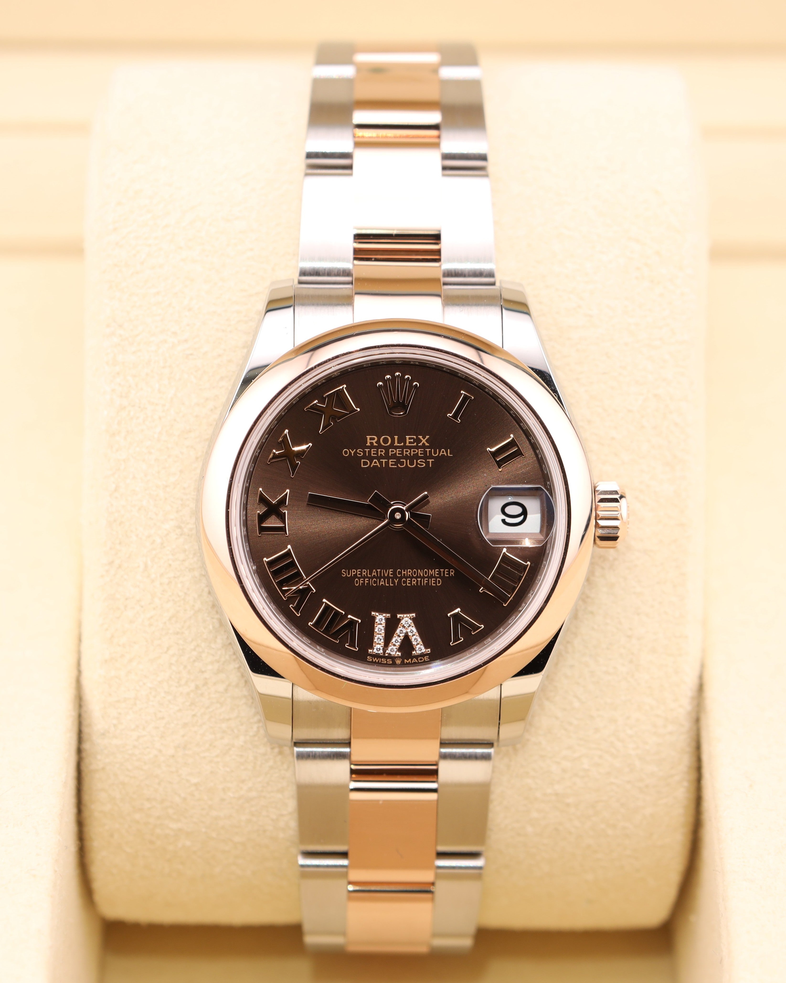 Rolex Datejust 31 Chocolate Roman Diamond Dial Smooth Bezel Oyster