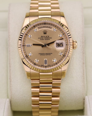 Rolex Day-Date 36mm President Champagne Diamond Dial 18K Yellow Gold 118238