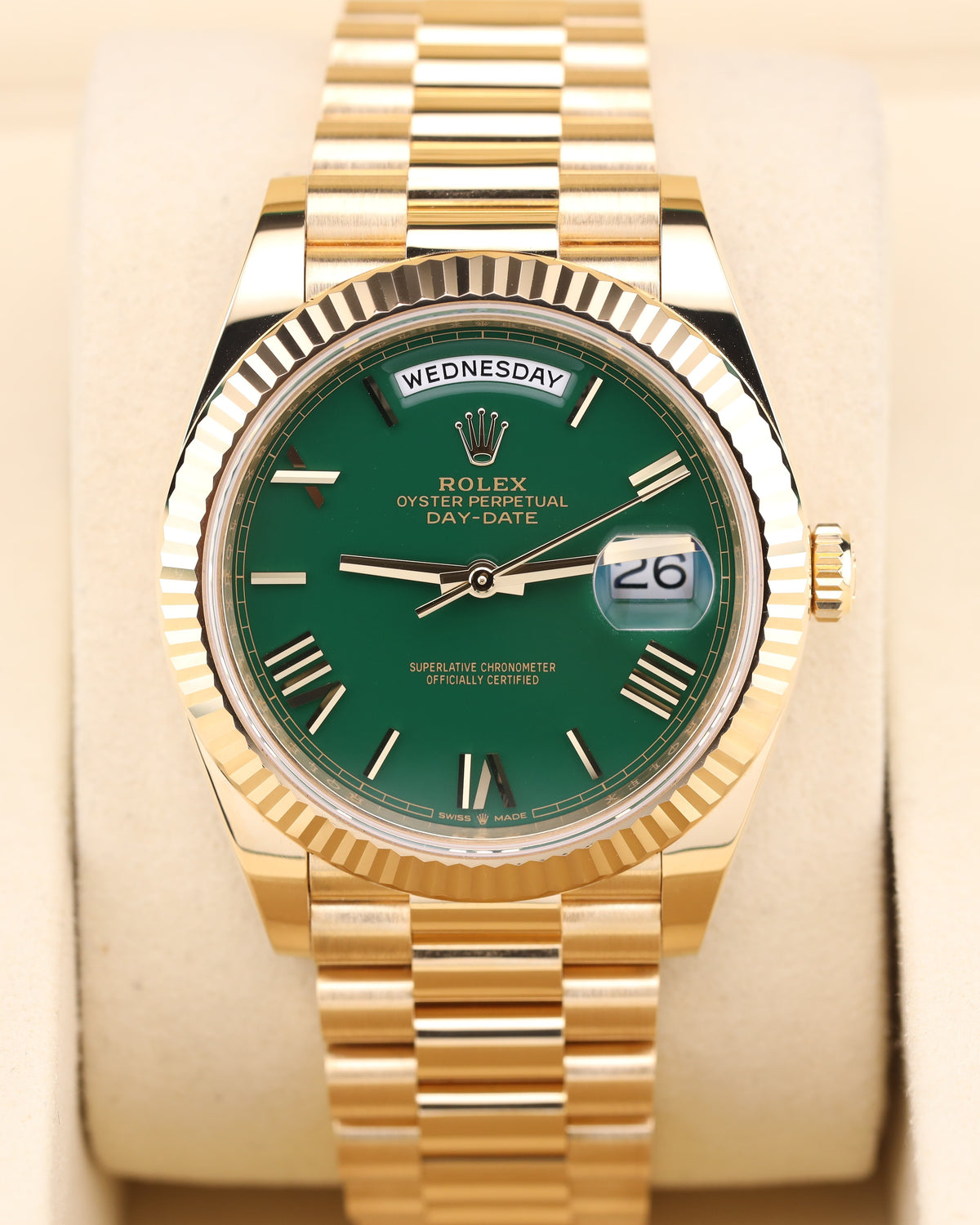 Rolex Day-Date 40 Money Green Roman Dial Presidential 228238