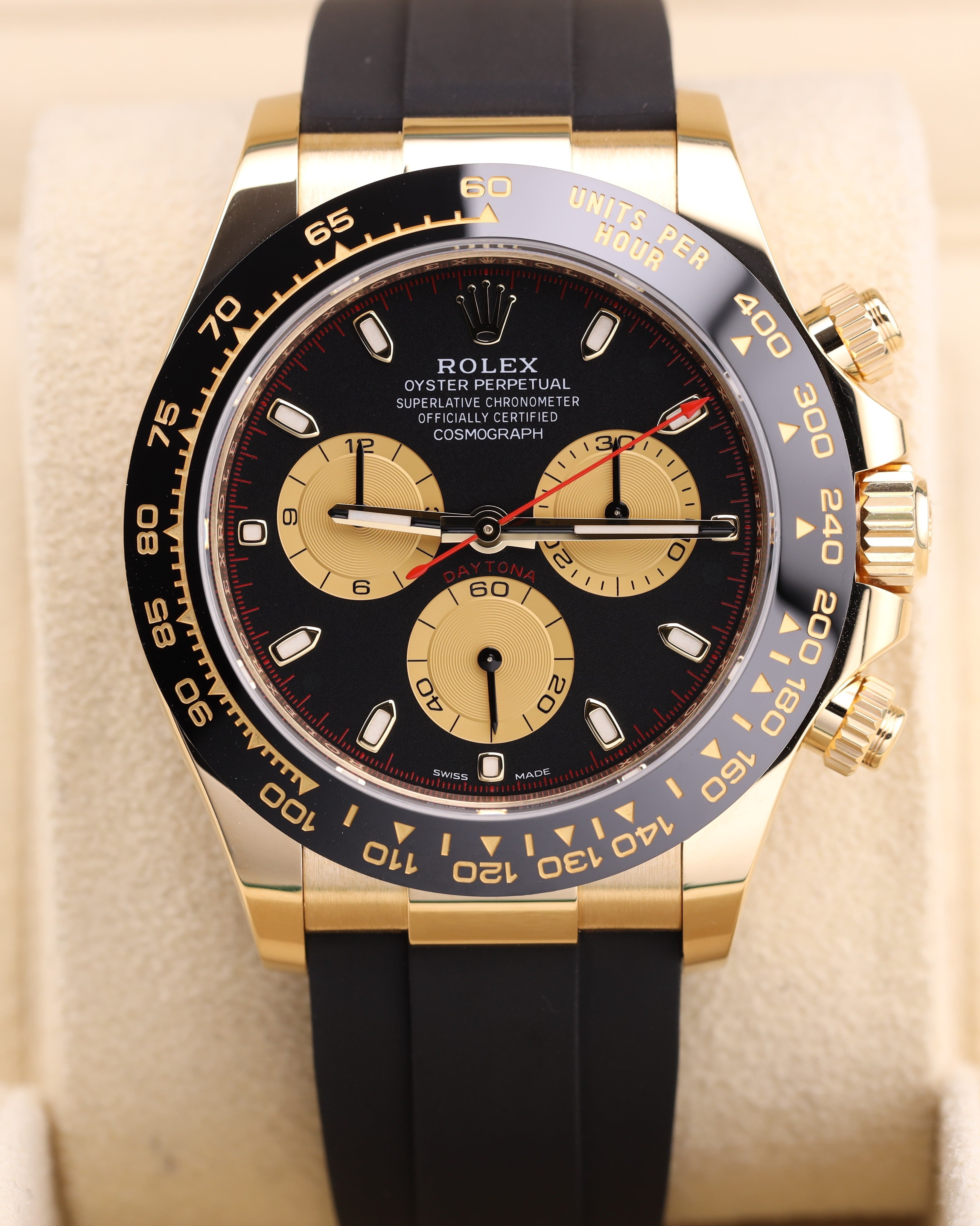 Rolex Daytona Paul Newman Yellow Gold Black Dial Red Hand 116518LN Oysterflex