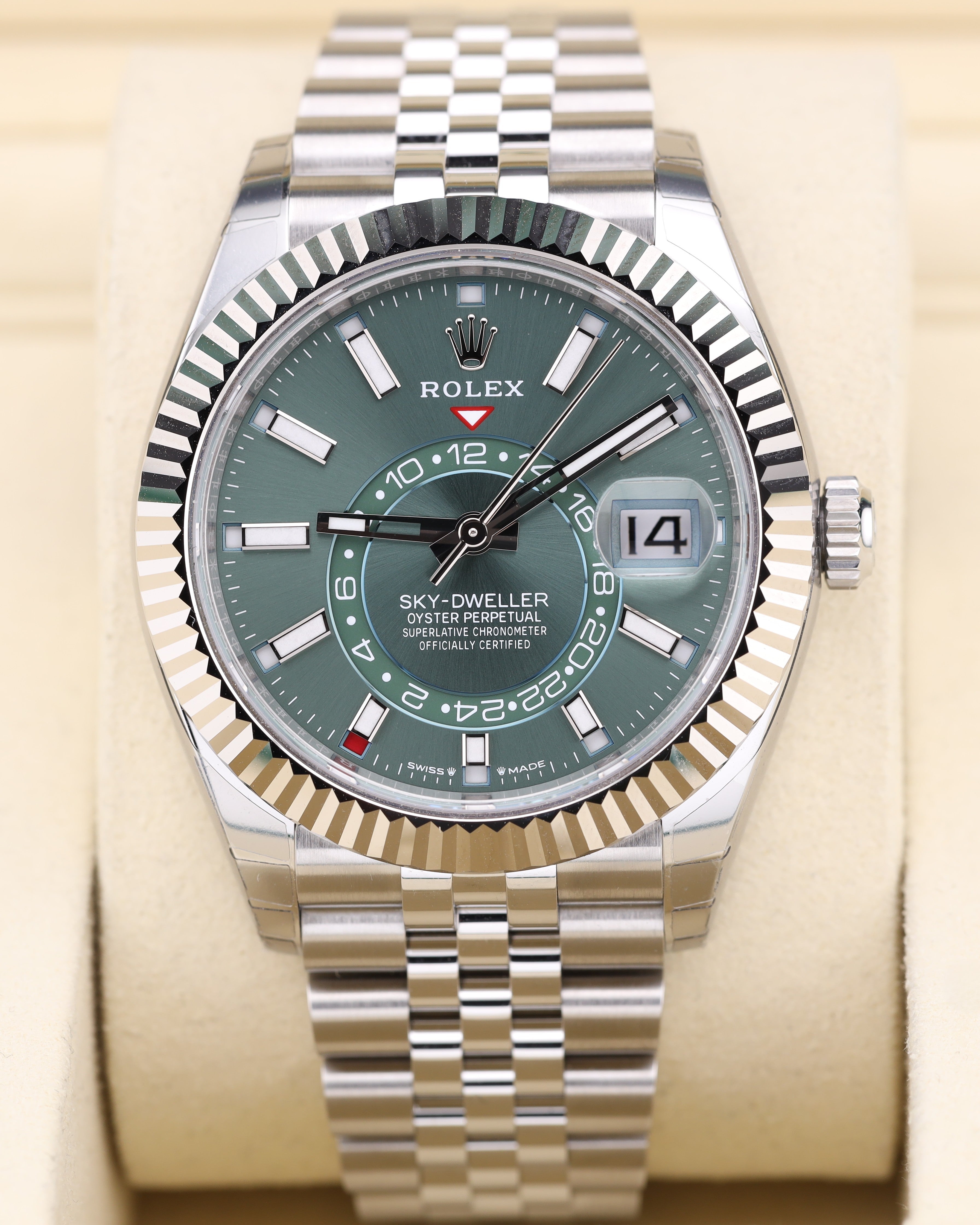 Rolex Sky-Dweller 42 Green Dial on Jubilee 336934 Full Factory Stickers 2026
